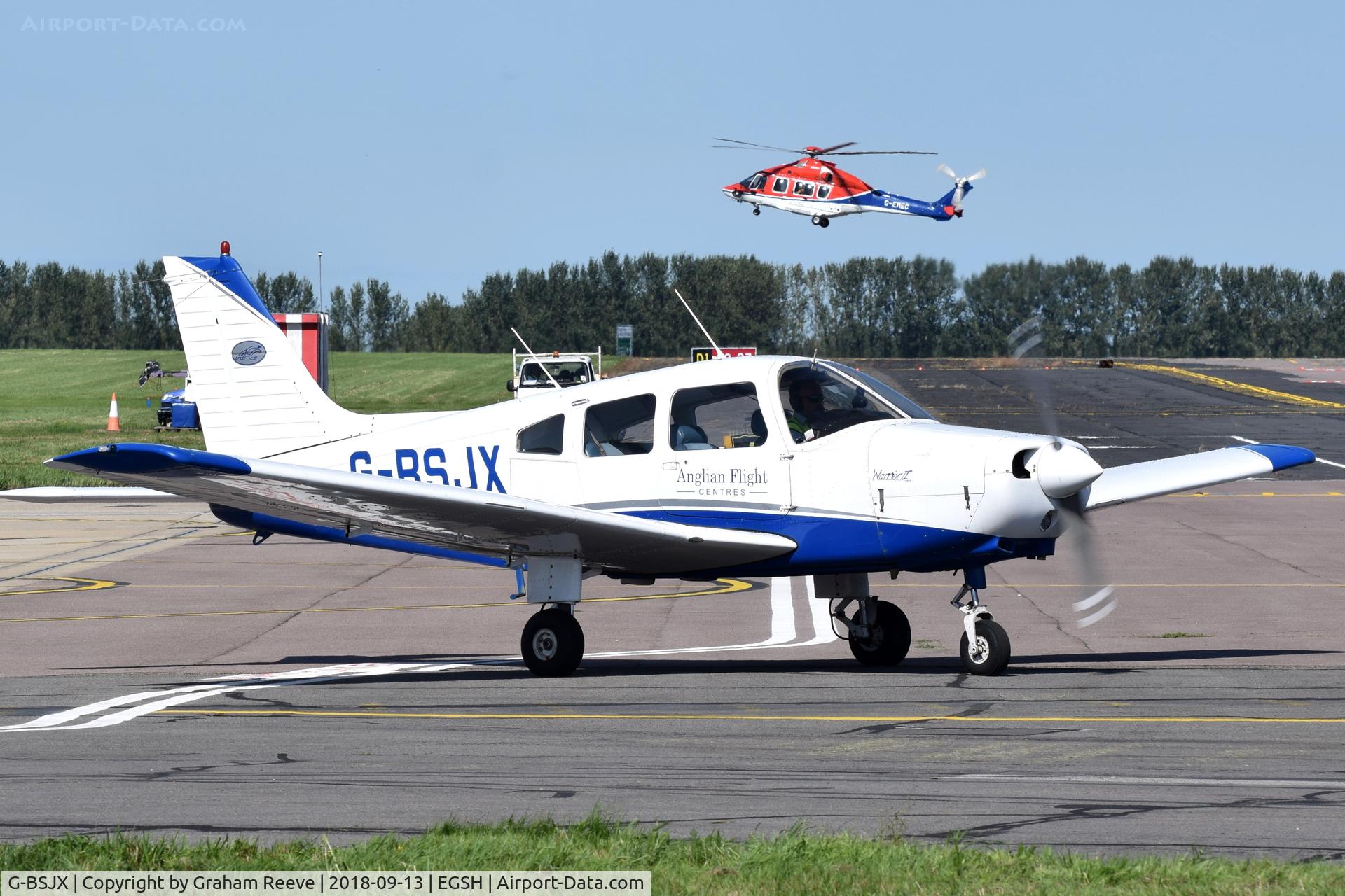G-BSJX, 1981 Piper PA-28-161 Cherokee Warrior II C/N 28-8216084, Departing from Norwich.