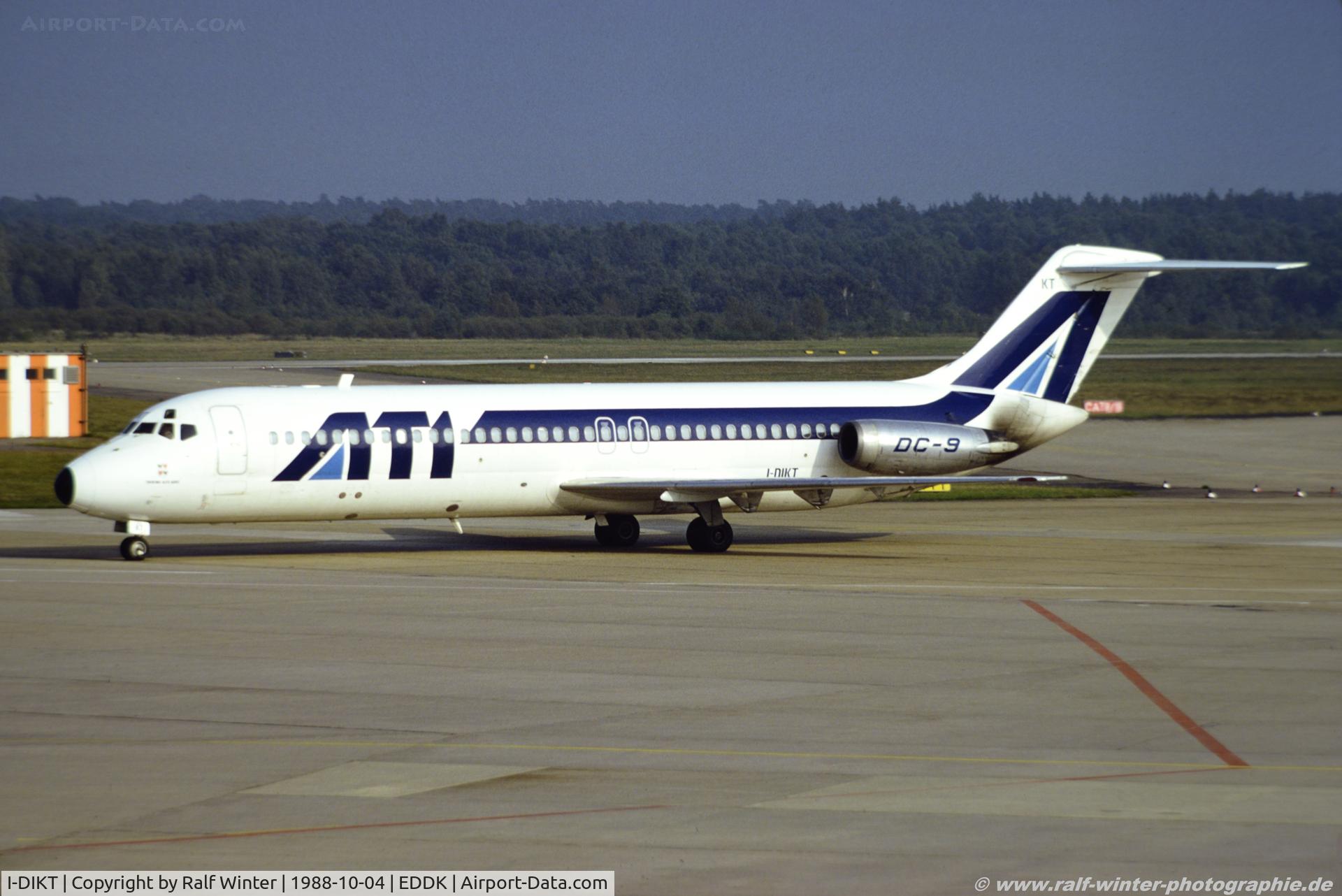 I-DIKT, 1968 Douglas DC-9-32 C/N 47230, Douglas DC-9-32 - BM ATI Aero Transporti Italiani 'Isla di Ustica' 'Trento Alti Adige' - 47230 - I-DIKT - 04.10.1988 - CGN