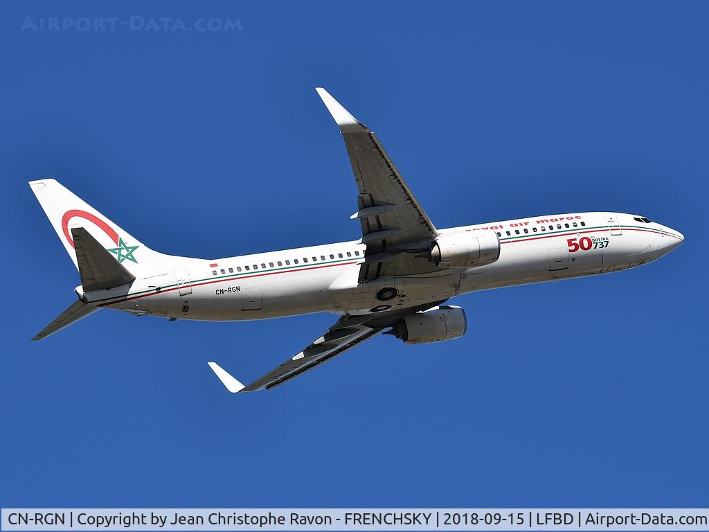 CN-RGN, 2013 Boeing 737-8B6 C/N 33075, Royal Air Maroc (50th Boeing 737 Sticker) AT793 take off runway 05 to Casablanca