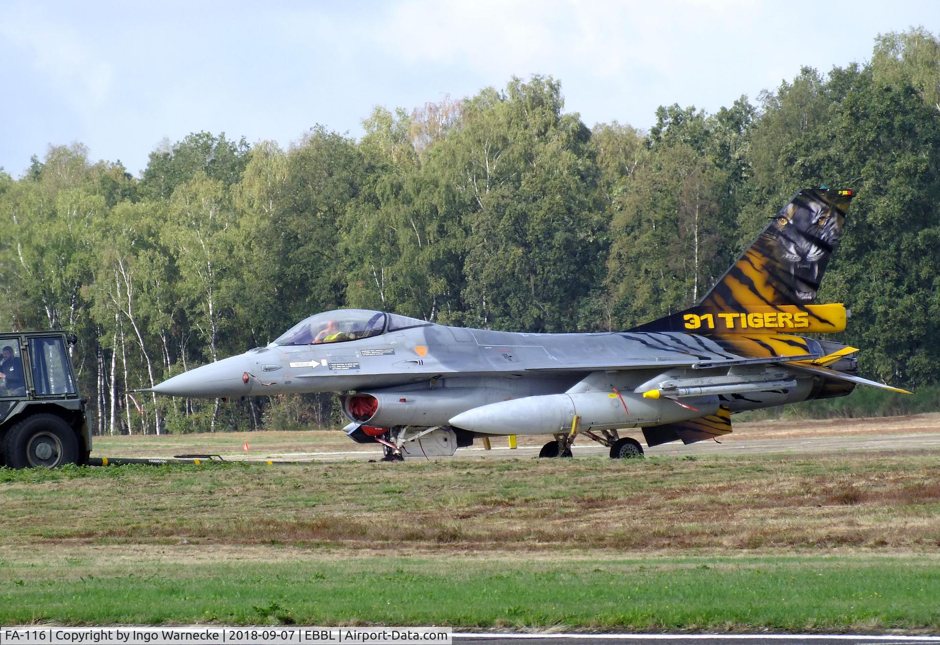 FA-116, 1980 SABCA F-16AM Fighting Falcon C/N 6H-116, General Dynamics (SABCA) F-16AM Fighting Falcon of the FAeB (Belgian Air Force) in '31 Tigers' special colours at the 2018 BAFD spotters day, Kleine Brogel airbase