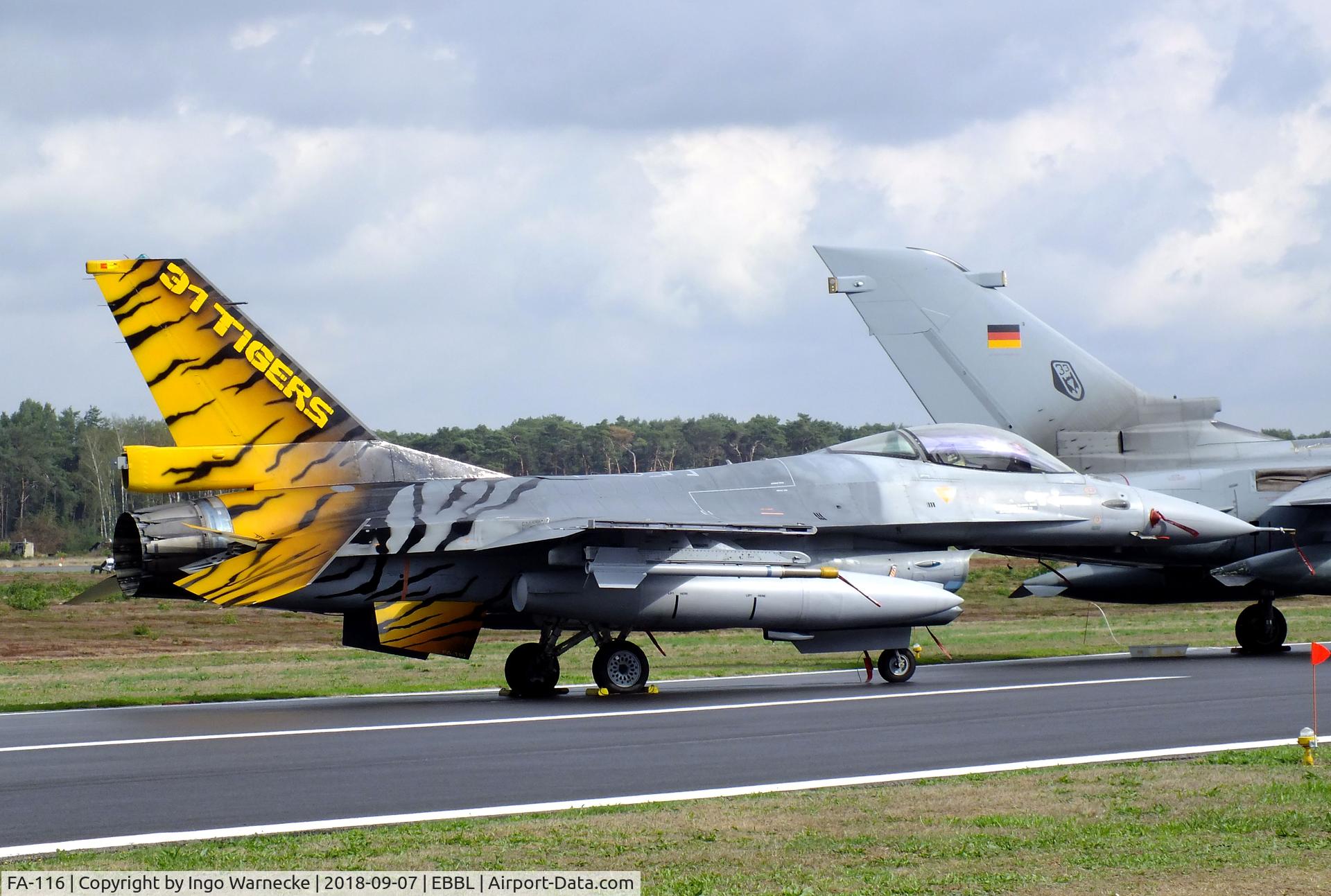FA-116, 1980 SABCA F-16AM Fighting Falcon C/N 6H-116, General Dynamics (SABCA) F-16AM Fighting Falcon of the FAeB (Belgian Air Force) in '31 Tigers' special colours at the 2018 BAFD spotters day, Kleine Brogel airbase
