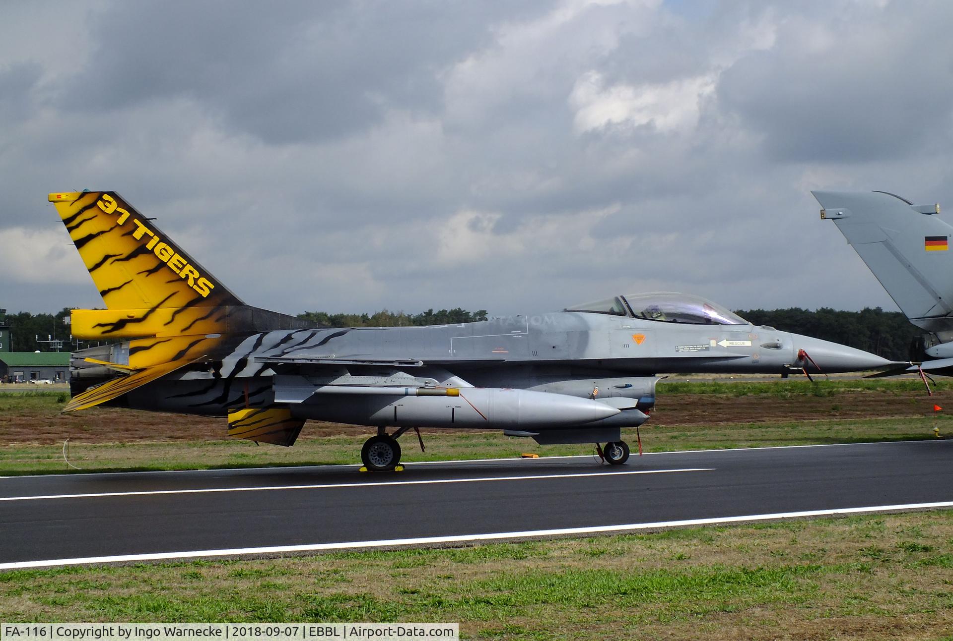 FA-116, 1980 SABCA F-16AM Fighting Falcon C/N 6H-116, General Dynamics (SABCA) F-16AM Fighting Falcon of the FAeB (Belgian Air Force) in '31 Tigers' special colours at the 2018 BAFD spotters day, Kleine Brogel airbase