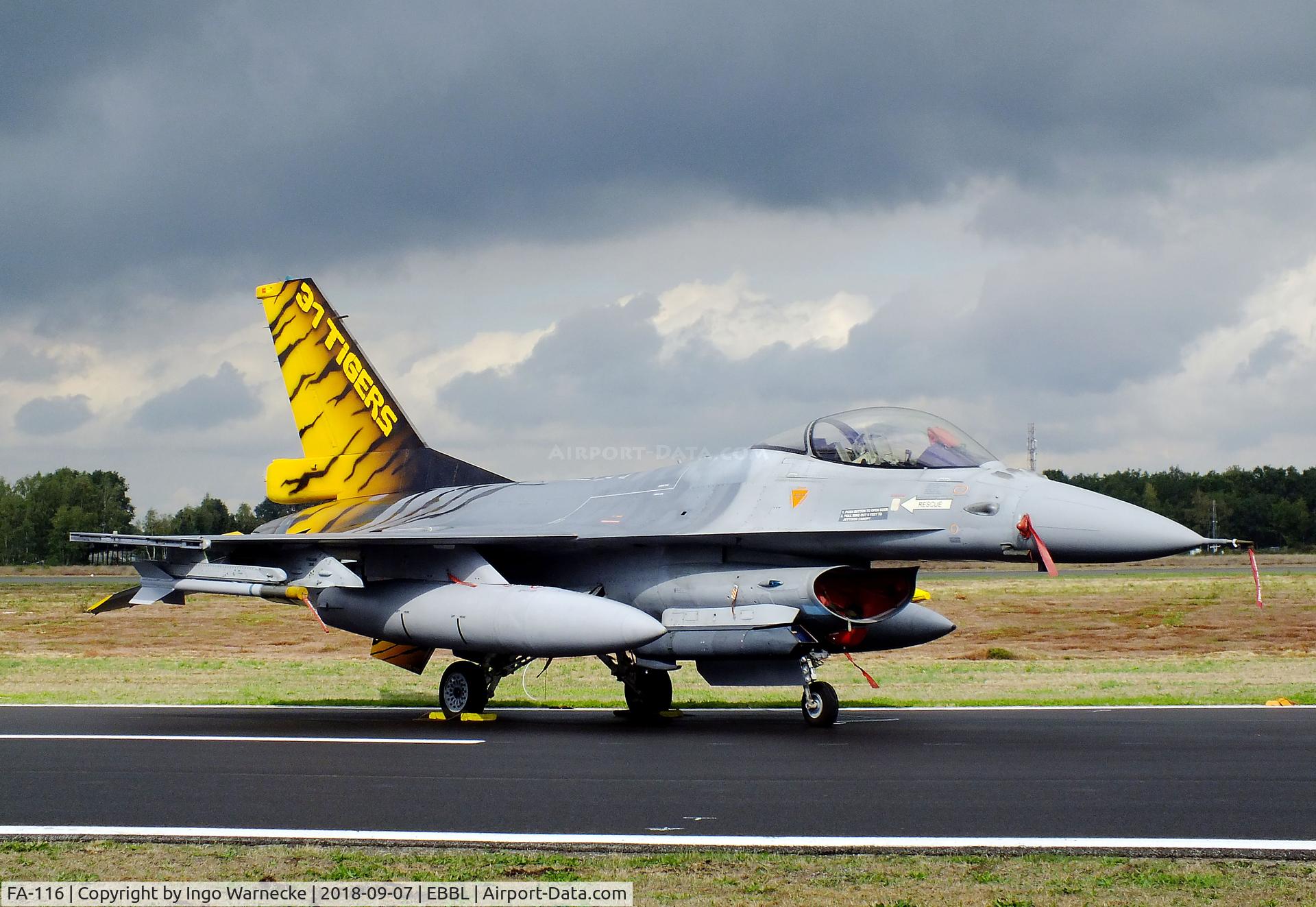 FA-116, 1980 SABCA F-16AM Fighting Falcon C/N 6H-116, General Dynamics (SABCA) F-16AM Fighting Falcon of the FAeB (Belgian Air Force) in '31 Tigers' special colours at the 2018 BAFD spotters day, Kleine Brogel airbase