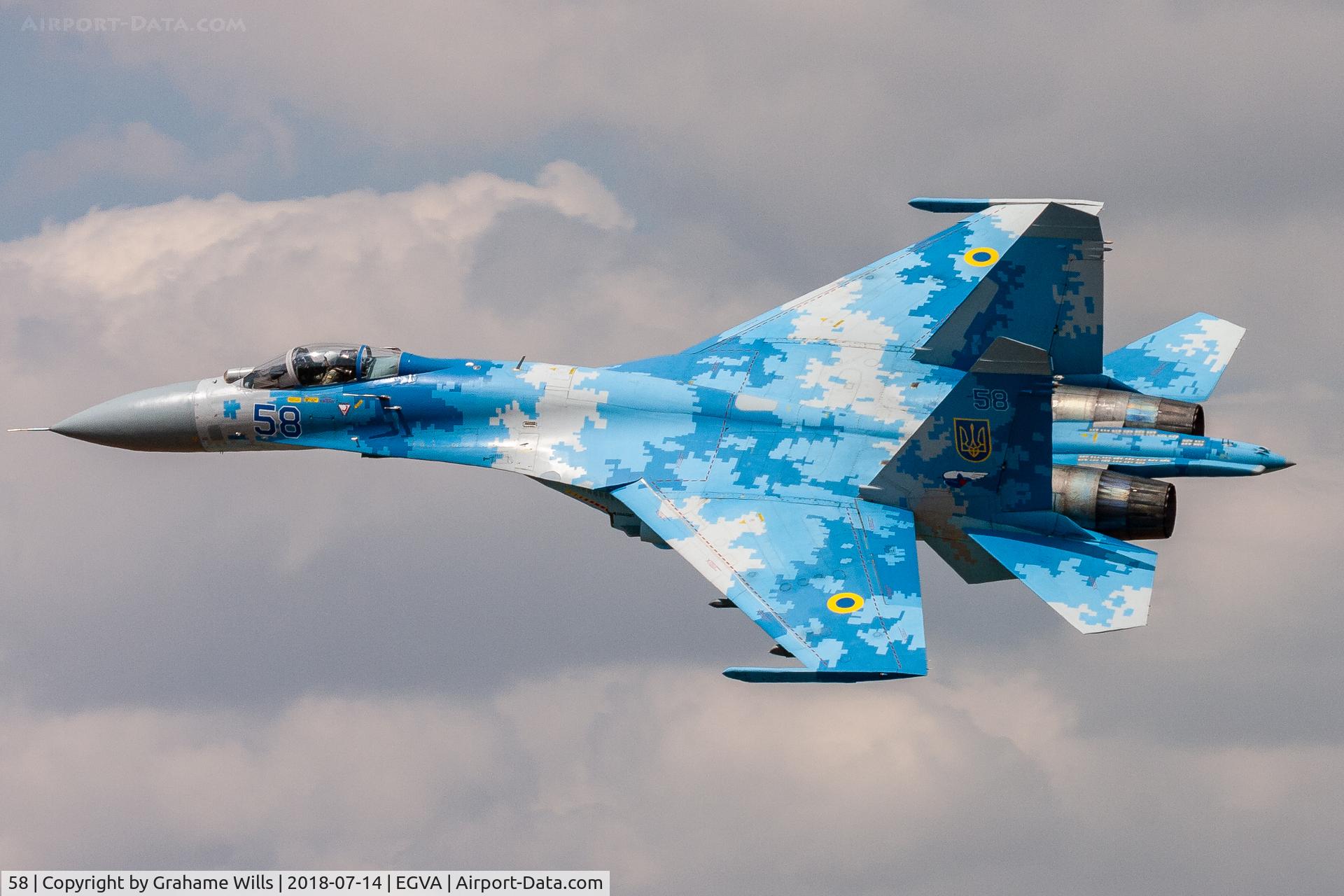 58, 1991 Sukhoi Su-27P Flanker B C/N 36911035612, Sukhoi Su-27P1M 58 831 Guards Tactical Aviation Brigade Ukrainian AF, Fairford 14/7/18