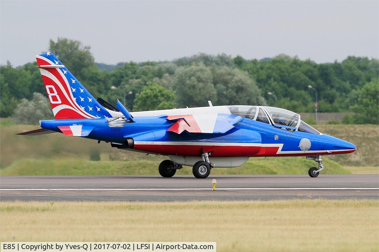 E85, Dassault-Dornier Alpha Jet E C/N E85, Dassault-Dornier Alpha Jet E (F-UGFF), Athos 08 of Patrouille de France 2017, Landing rwy 11, St Dizier-Robinson Air Base 113 (LFSI) Open day 2017