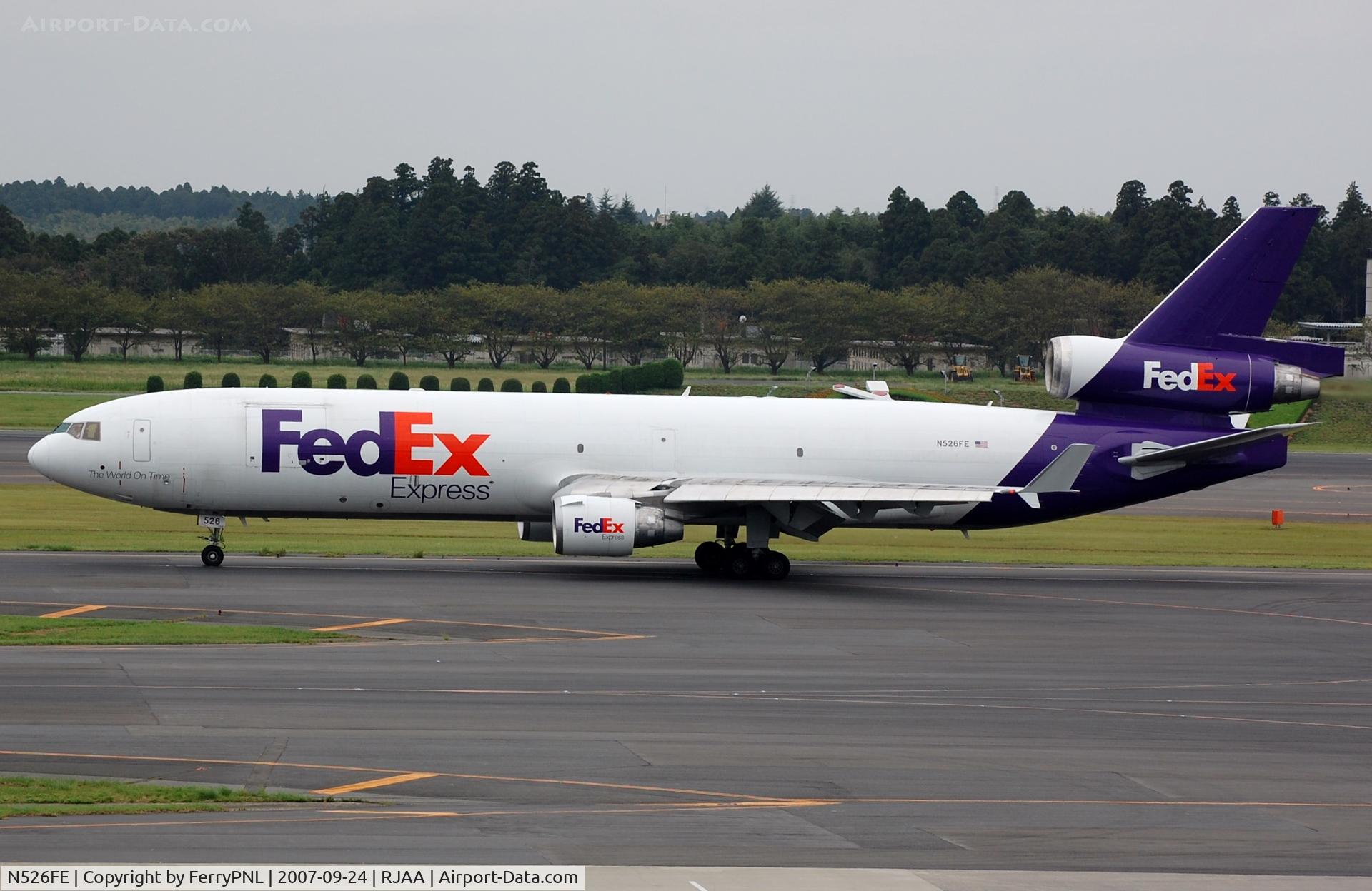 N526FE, 1994 McDonnell Douglas MD-11 C/N 48600, Fedex MD11 taxying out, aircraft met its fate here in NRT when it crashed 23 Mar 2009.