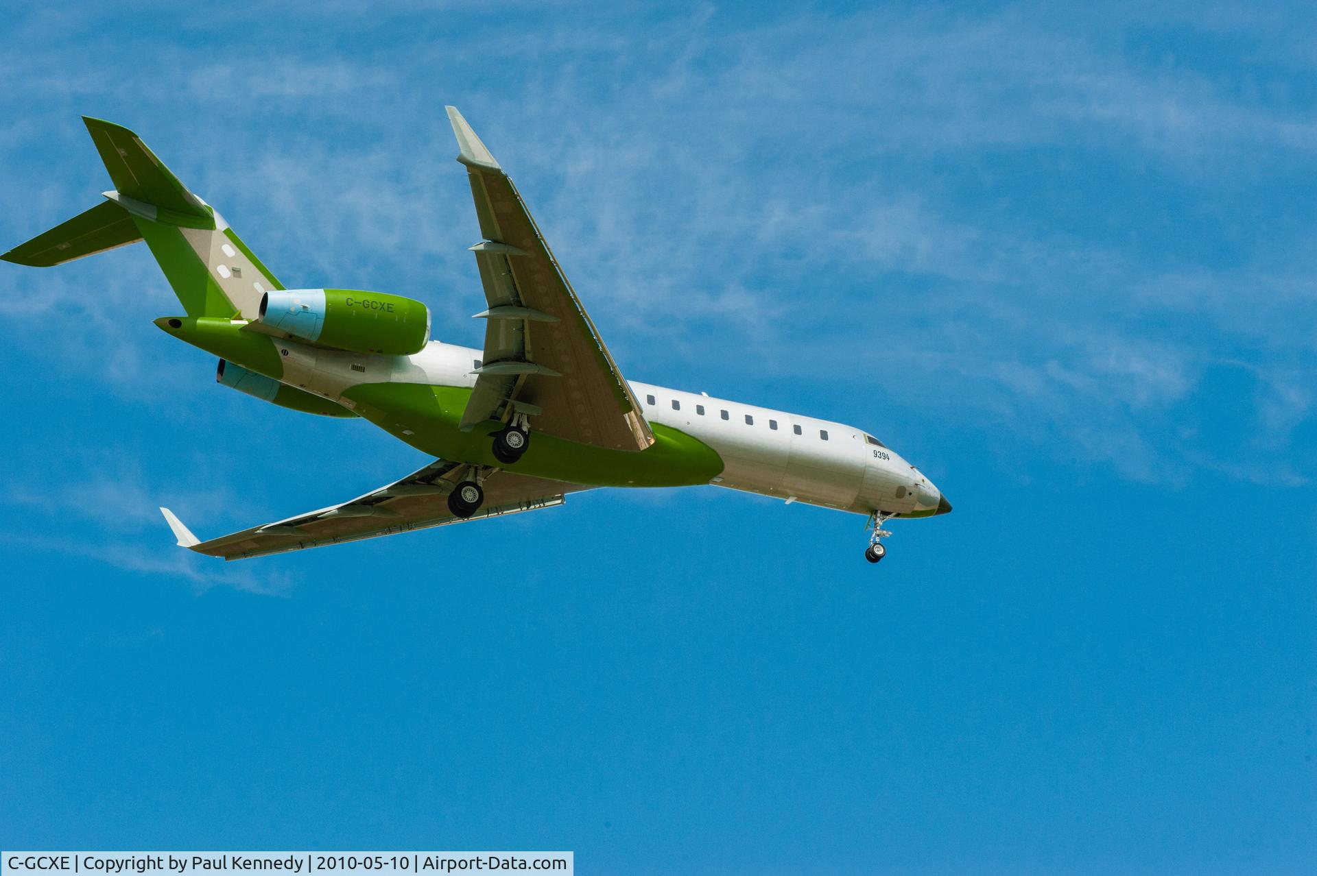 C-GCXE, 2010 Bombardier BD-700-1A10 Global Express C/N 9394, C-GCXE on approach Rwy 06, CFB Trenton, May 10, 2010.