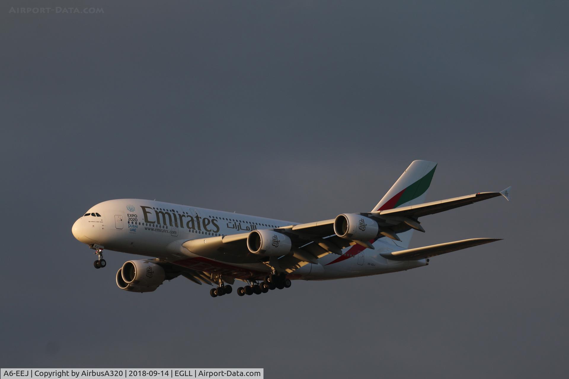 A6-EEJ, 2013 Airbus A380-861 C/N 127, Arriving LHR