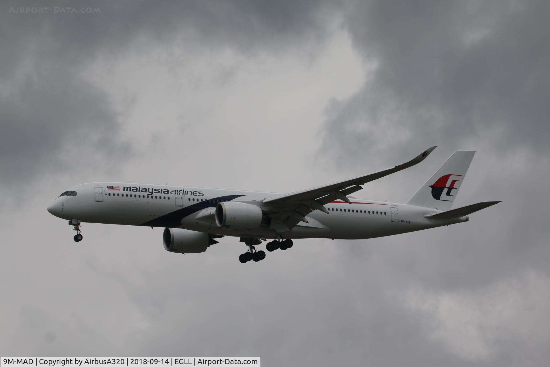 9M-MAD, 2018 Airbus A350-941 C/N 183, Arriving at LHR