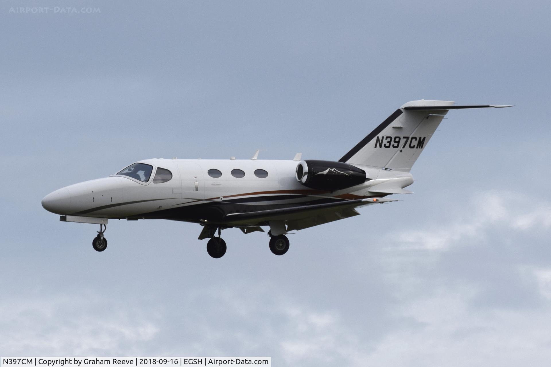N397CM, 2012 Cessna 510 Citation Mustang Citation Mustang C/N 510-0397, Landing at Norwich.