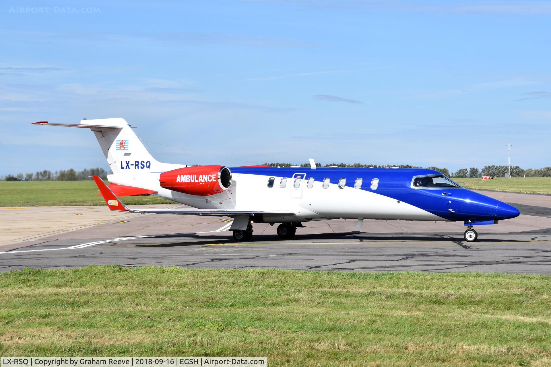 LX-RSQ, 2009 Learjet 45 C/N 398, Departing from Norwich.