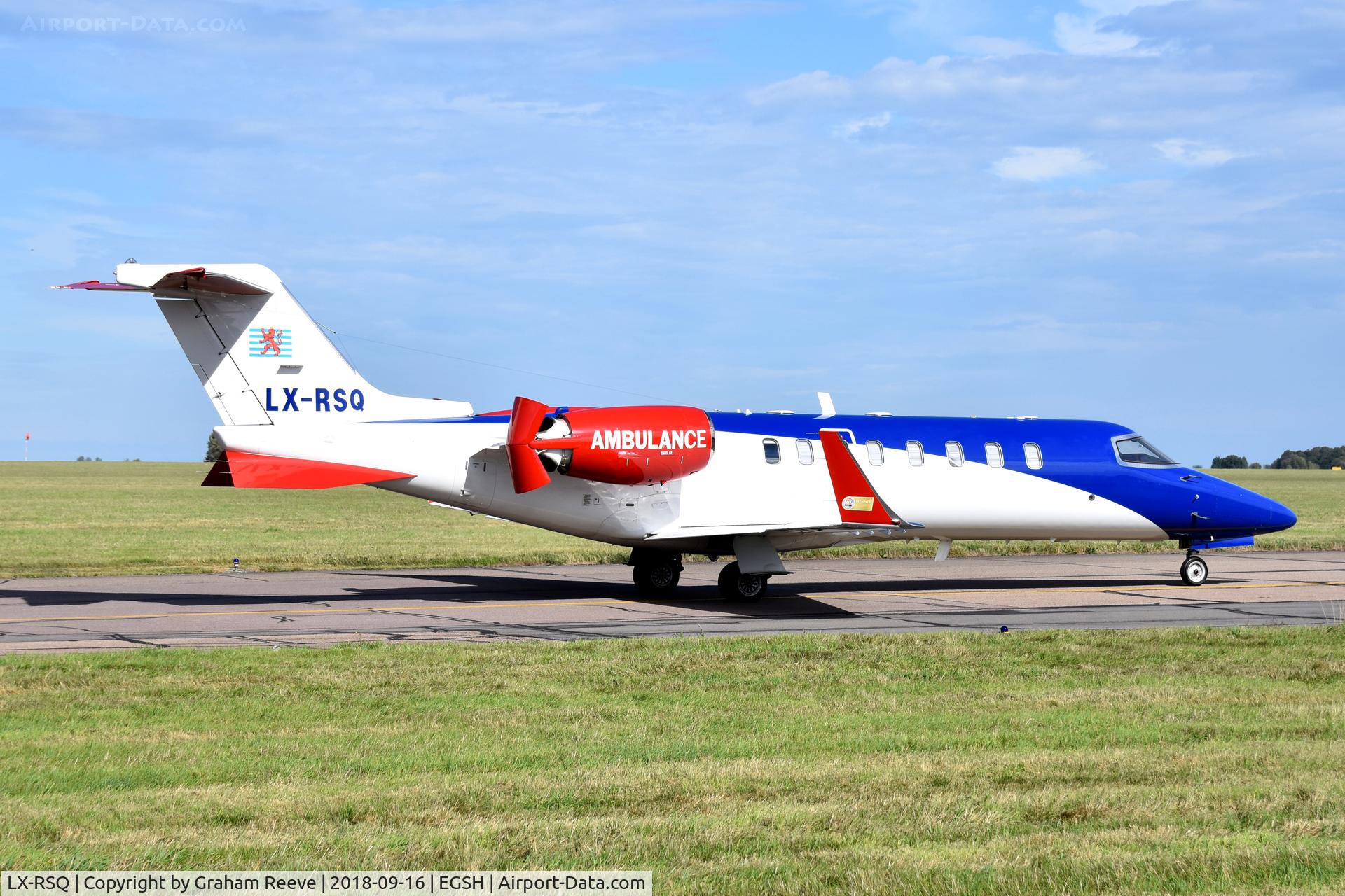 LX-RSQ, 2009 Learjet 45 C/N 398, Departing from Norwich.