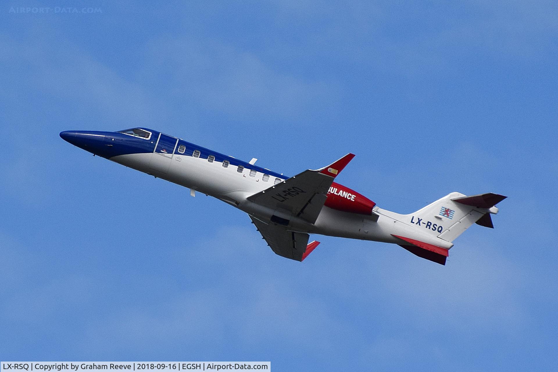 LX-RSQ, 2009 Learjet 45 C/N 398, Departing from Norwich.
