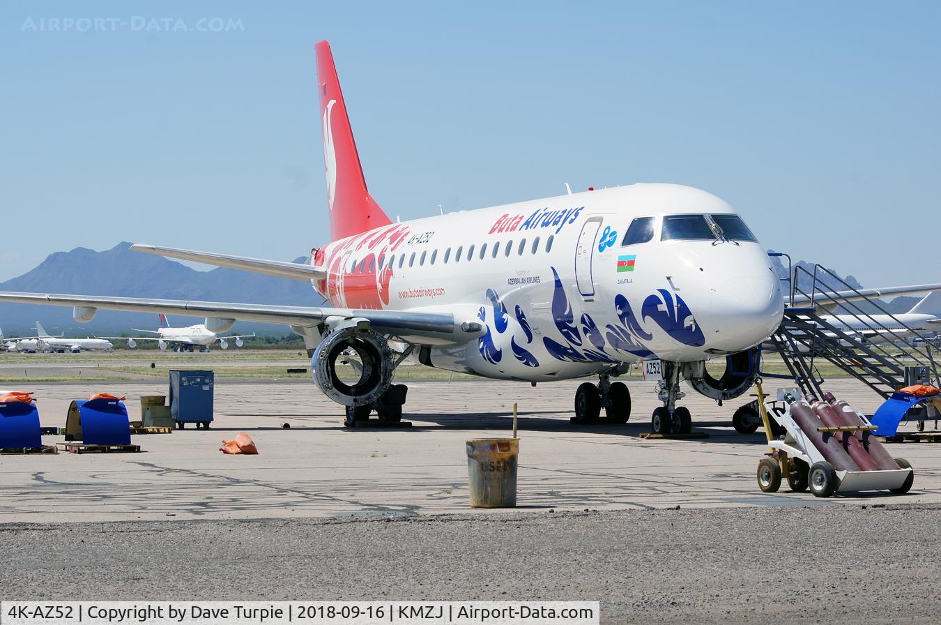 4K-AZ52, 2002 Embraer 170LR (ERJ-170-100LR) C/N 17000002,  Buta Airways is an Azerbaijani low-cost carrier, headquartered in Baku, with its primary operational base at Heydar Aliyev International Airport. It is a fully owned subsidiary of Azerbaijan Airlines. This was the only angle of the plane available to me.