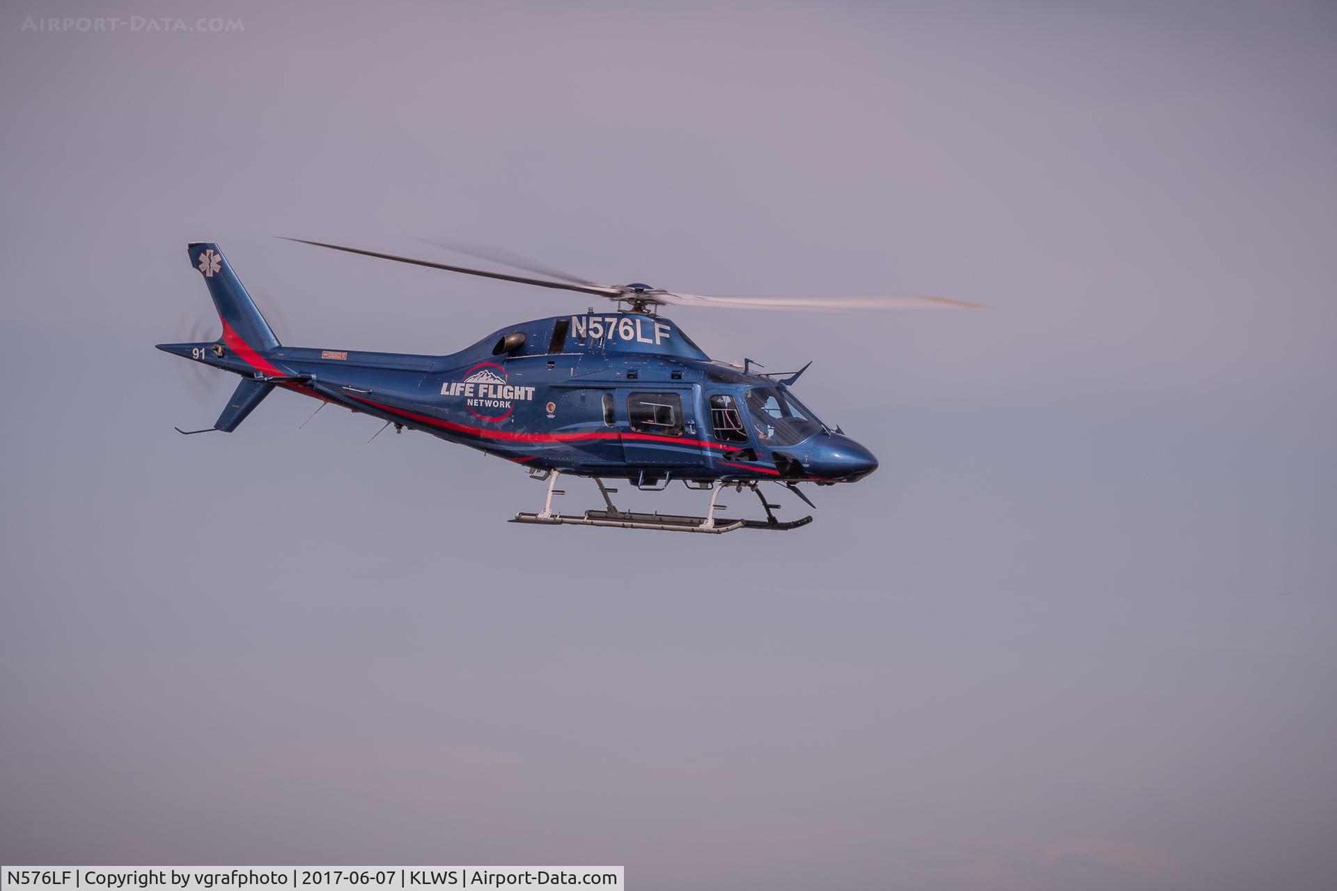 N576LF, 2013 AgustaWestland AW-119 MkII Koala C/N 14791, Life Flight taking off from Lewiston, Idaho (KLWS)
