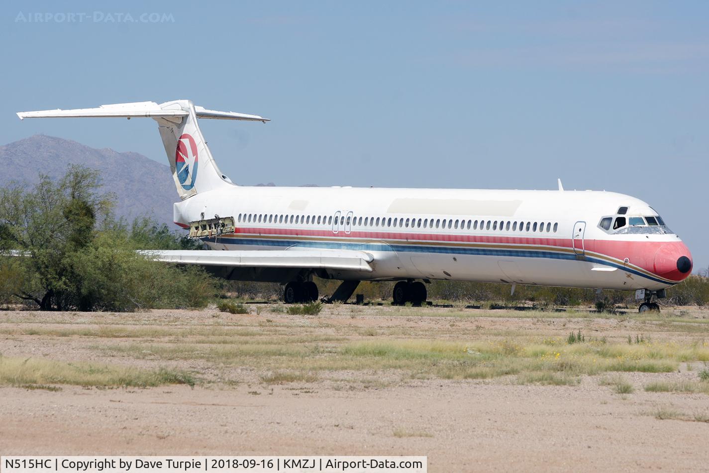 N515HC, 1990 McDonnell Douglas MD-82 (DC-9-82) C/N 49515, Formerly China Eastern B-2131. The plane first flew in 1990 as a DC-9 82. It is now on static display at KMZJ (Marana, Arizona) and used for some type of training.