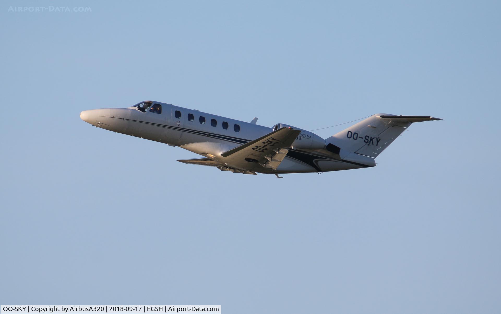OO-SKY, 2004 Cessna 525A CitationJet CJ2 C/N 525A-0197, Departing Norwich