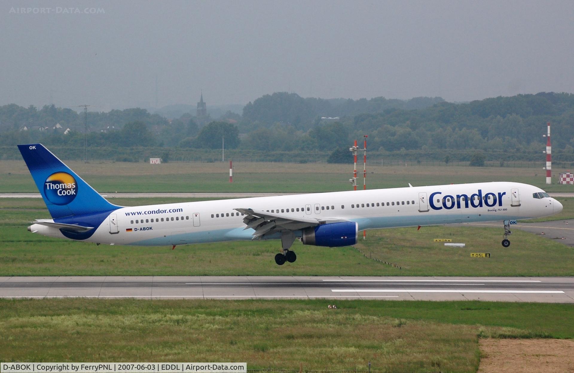 D-ABOK, 2000 Boeing 757-330 C/N 29020, Condor B753 landing in a grey DUS