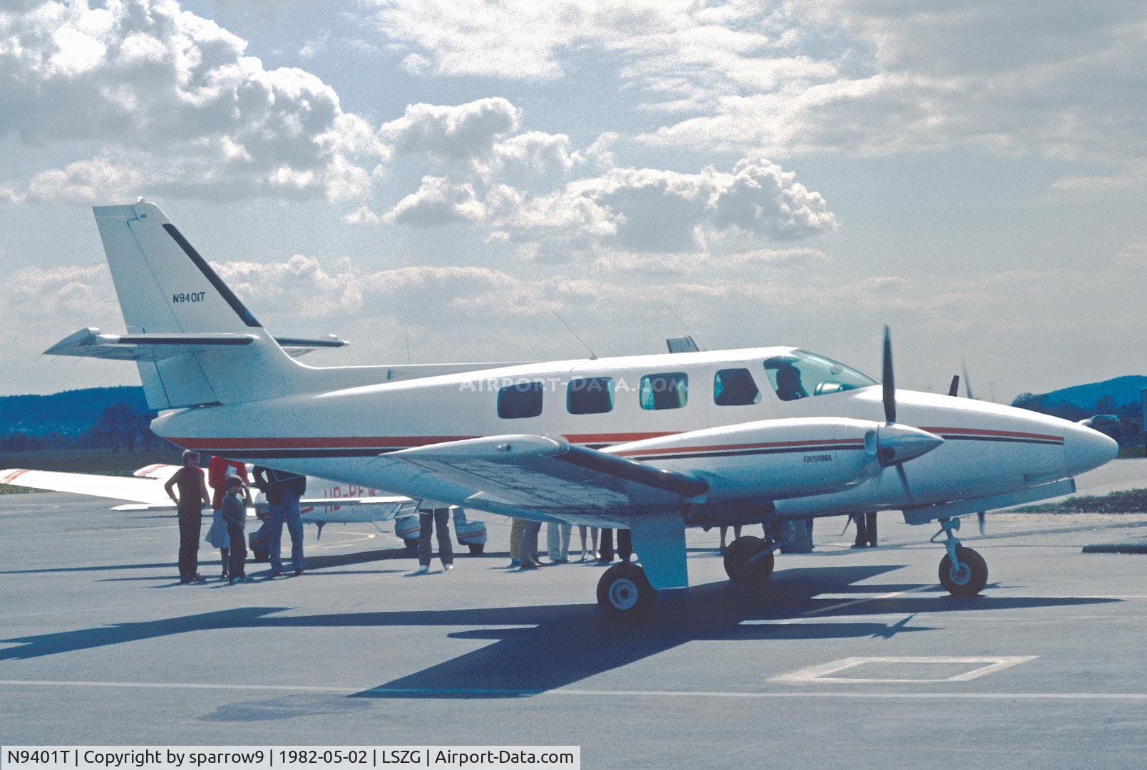 N9401T, 1982 Cessna T303 Crusader C/N T30300014, At Grenchen. Scanned from a slide.