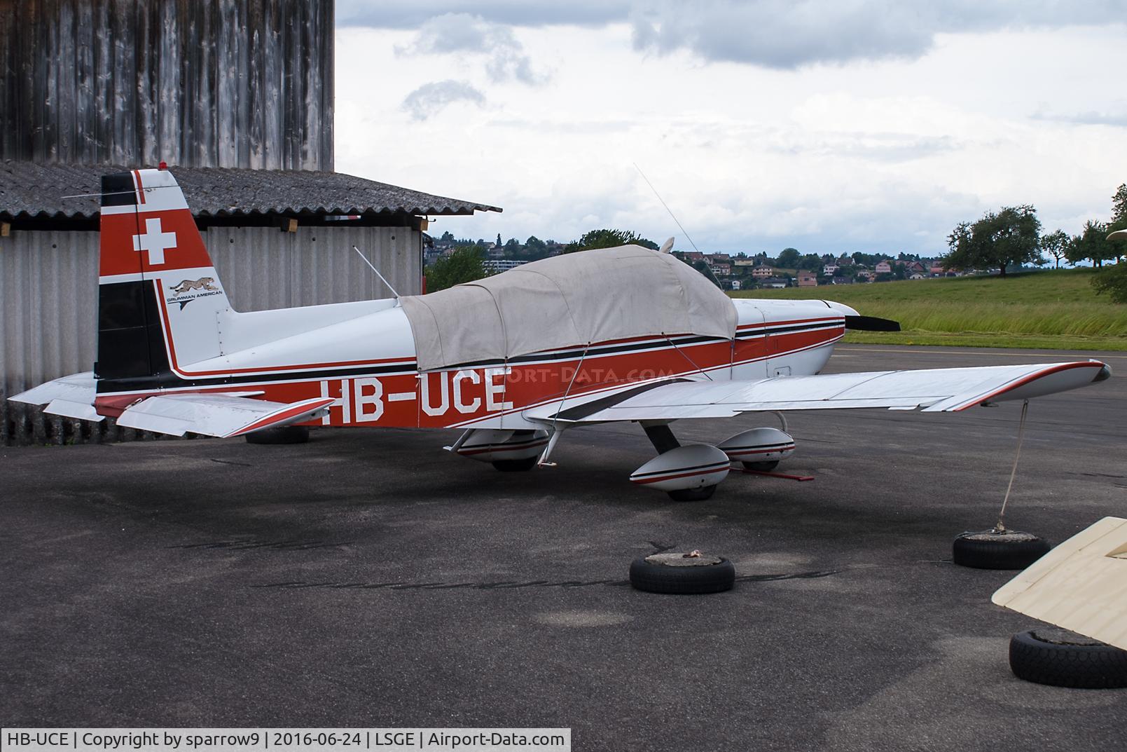 HB-UCE, 1975 Grumman American AA-5A Cheetah C/N AA5A-0054, Resting at Ecuvillens