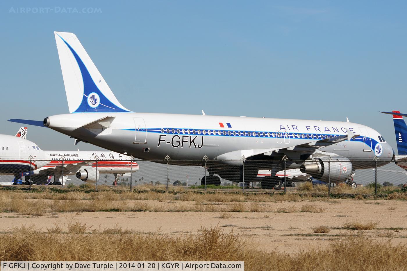 F-GFKJ, 1989 Airbus A320-211 C/N 0063, Built in 1989. Flown from KBOS to KGYR on November 28, 2013; its last flight.  The plane was scrapped in May 2015.