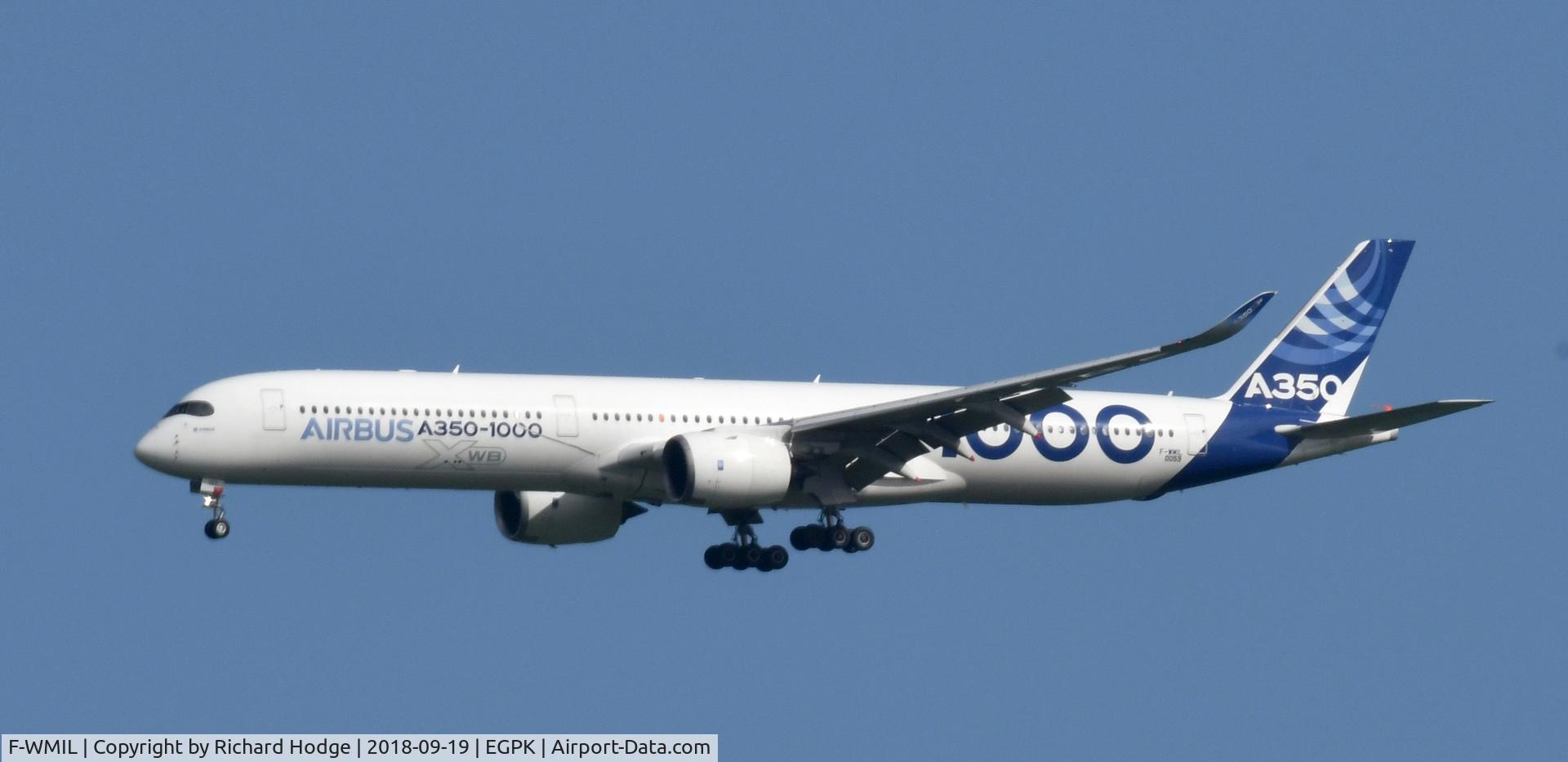 F-WMIL, 2016 Airbus A350-1041 C/N 059, On RW 30 approach for training at Prestwick.
