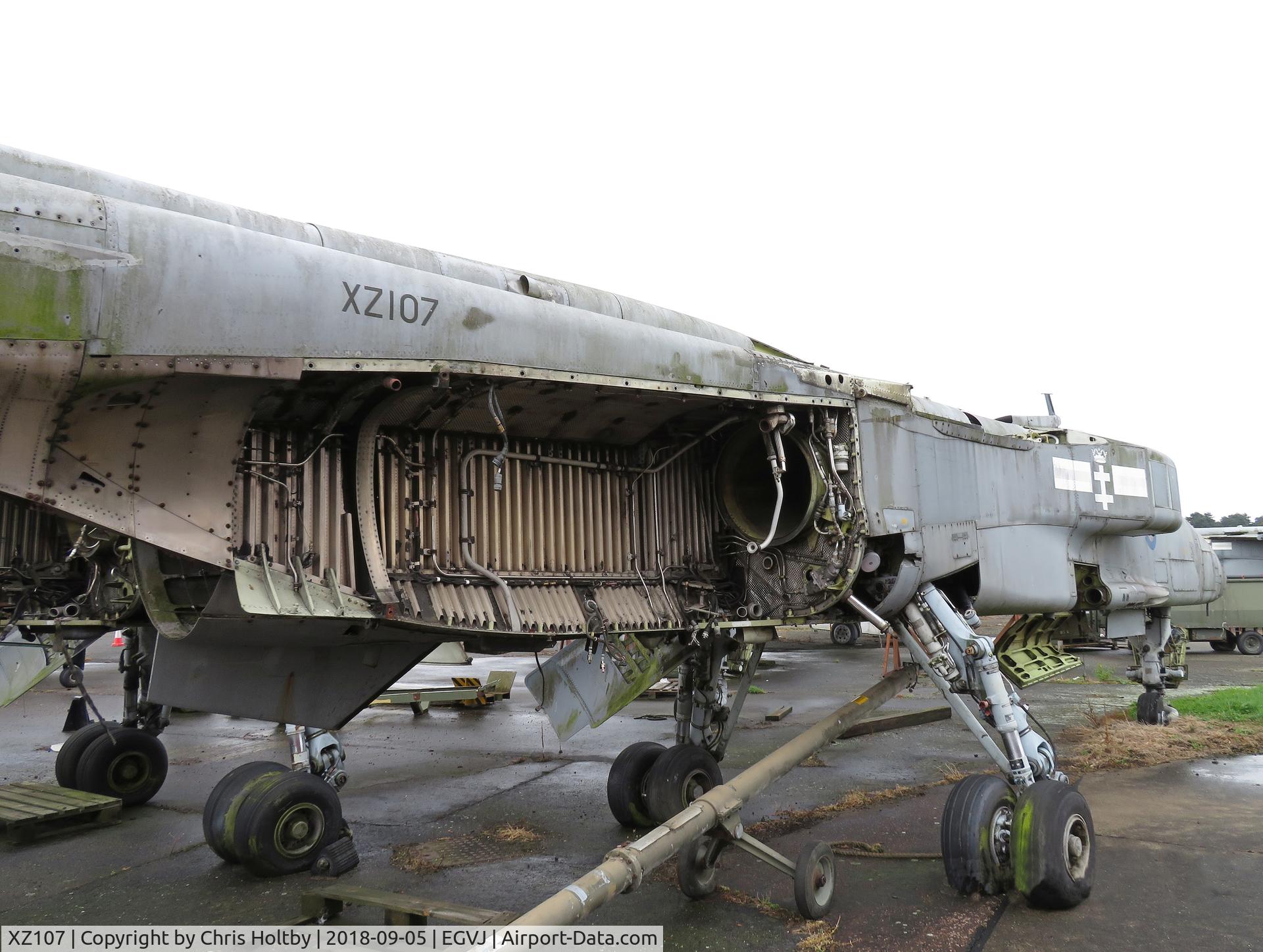 XZ107, 1976 Sepecat Jaguar GR.3A C/N S.108, Deteriorating rapidly outside in the Jaguar graveyard at ex-RAF Bentwaters, Suffolk
