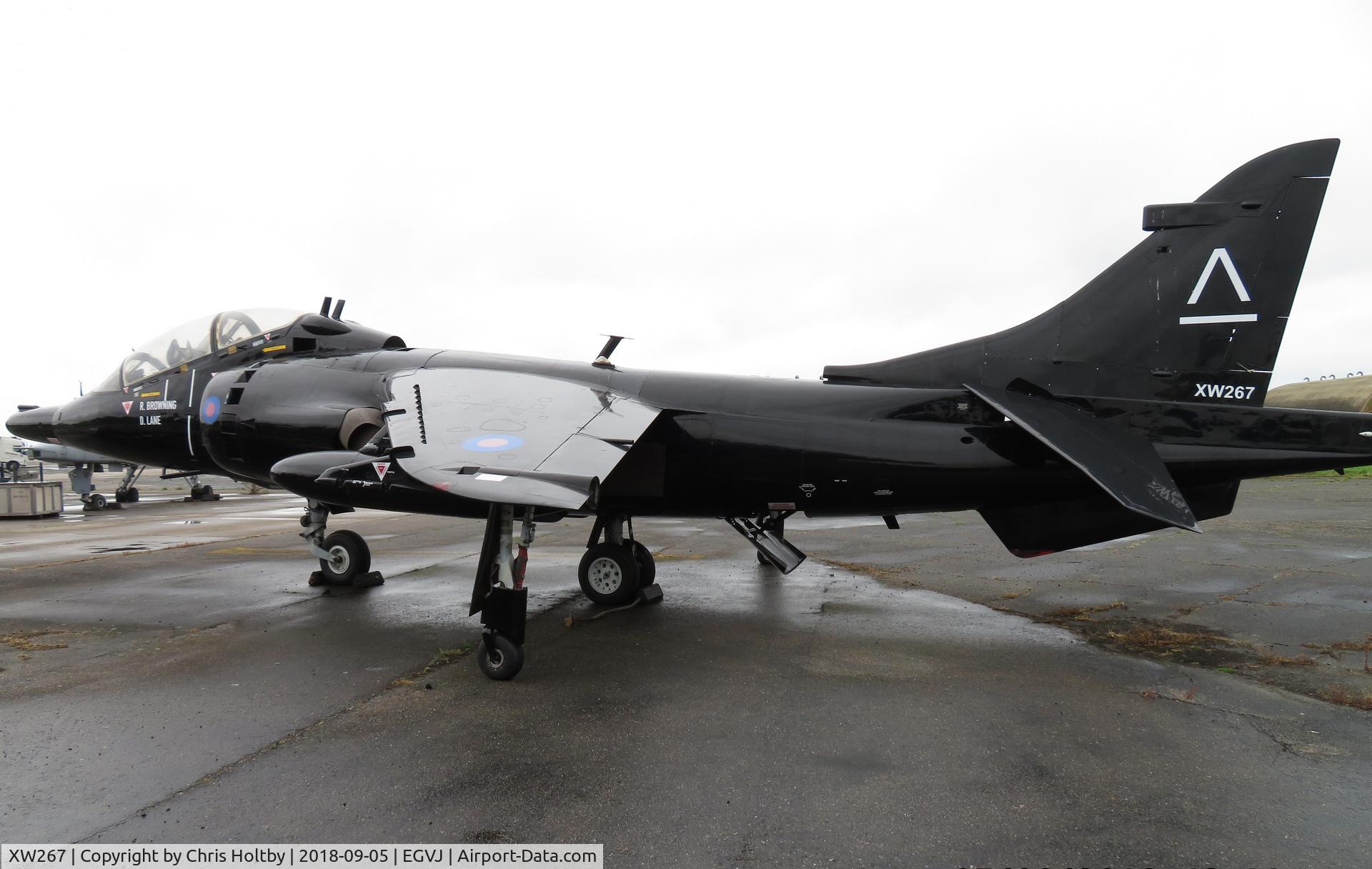 XW267, 1970 Hawker Siddeley Harrier T.4 C/N 212006, Being restored (engines still missing) now in full Naval livery at ex-RAF Bentwaters Suffolk.