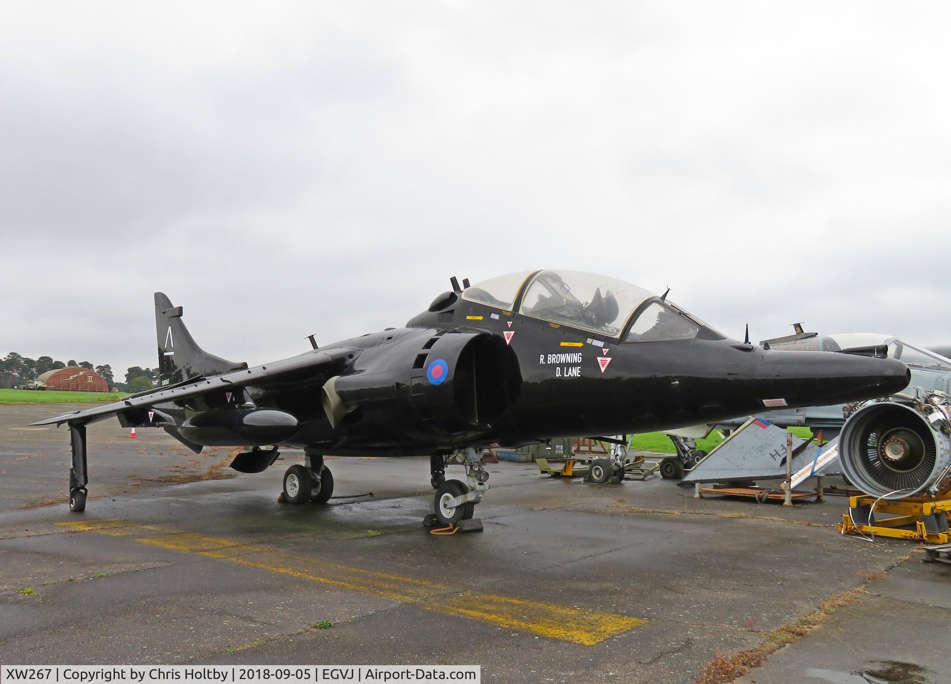 XW267, 1970 Hawker Siddeley Harrier T.4 C/N 212006, Undergoing restoration now in full smart Naval livery at Bentwaters Suffolk