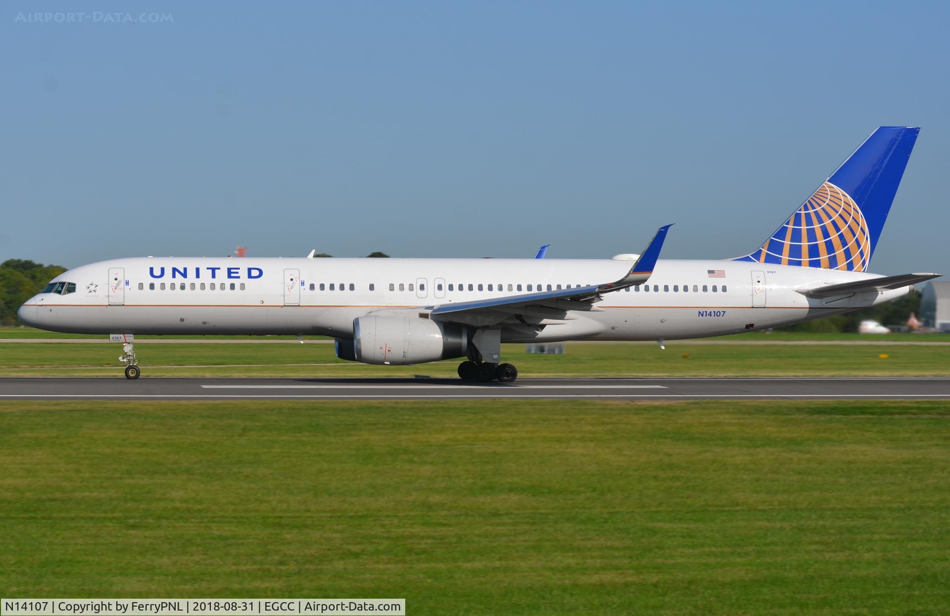 N14107, 1994 Boeing 757-224 C/N 27297, United B752 departing MAN