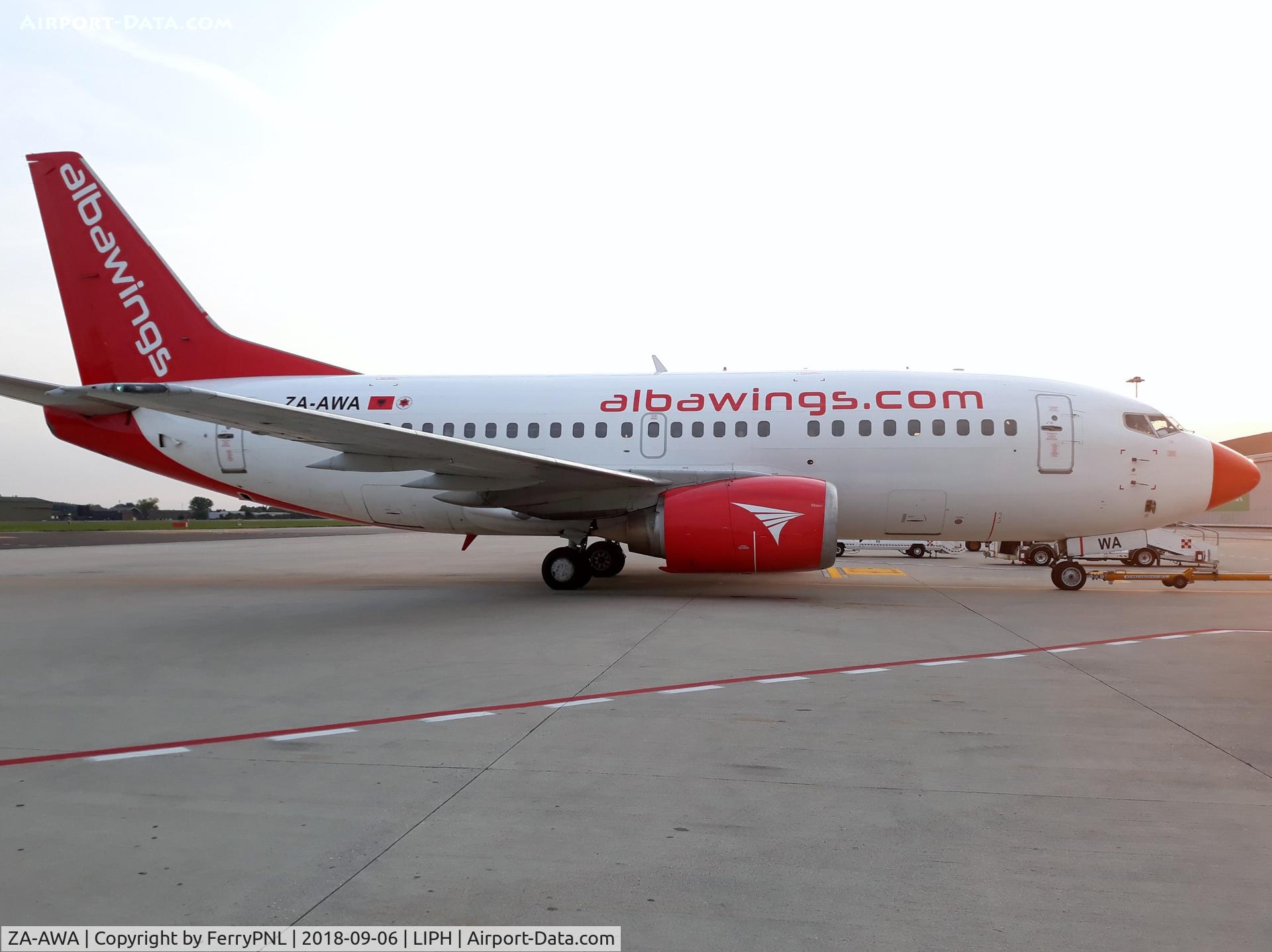 ZA-AWA, 1990 Boeing 737-5K5 C/N 24927, Albawings B735 being pushed back.