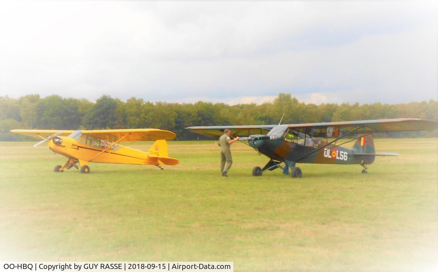 OO-HBQ, Piper L-18C Super Cub (PA-18-95) C/N 18-3130, EBBT BRAASCHAAT AIR FESTIVAL 2018 EDITION. OO-HBQ is taxiing for departure back to its homebase (EBFS AFB).