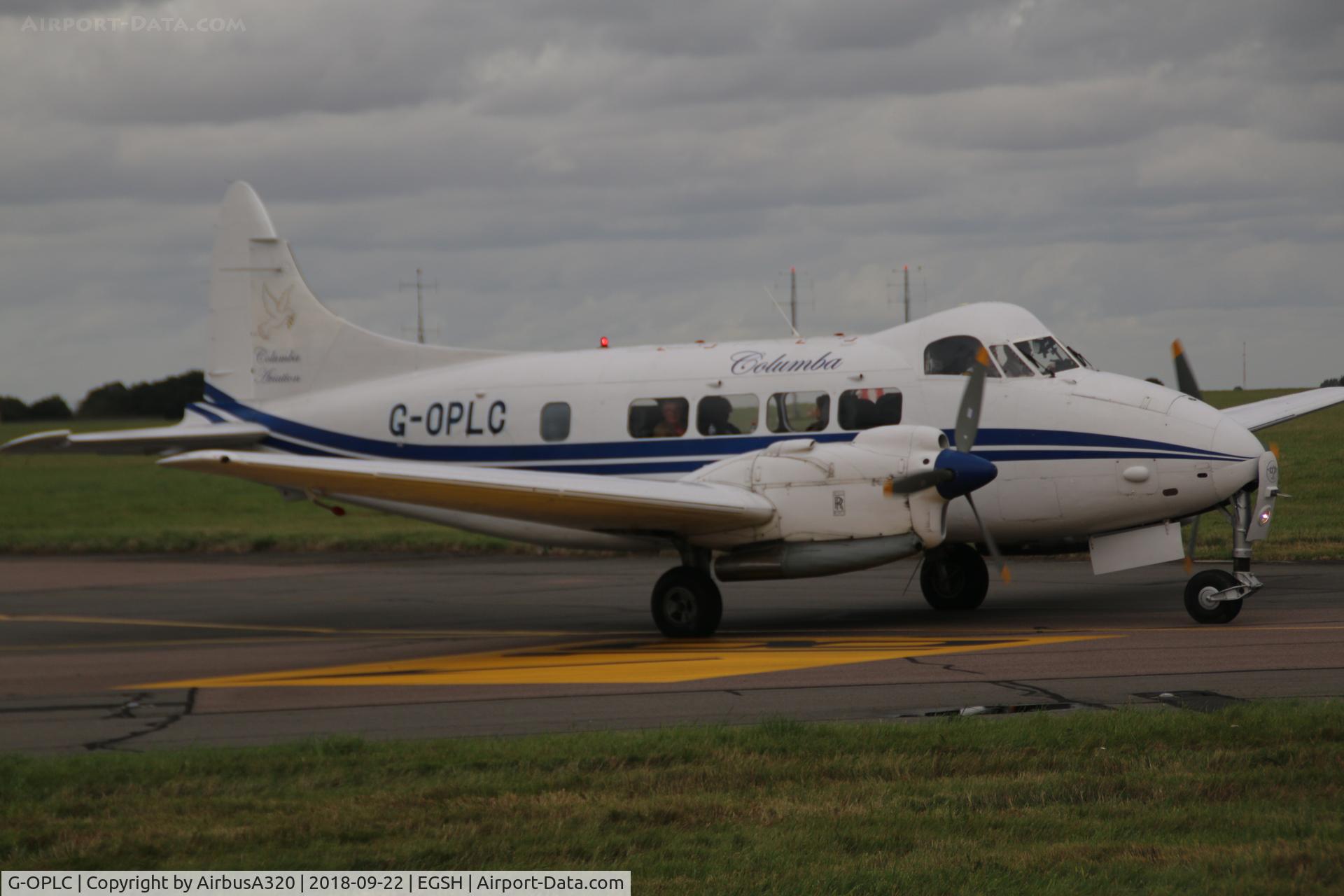 G-OPLC, 1948 De Havilland DH-104 Dove 8 C/N 04212, Departing Saxon Ramp at Norwich