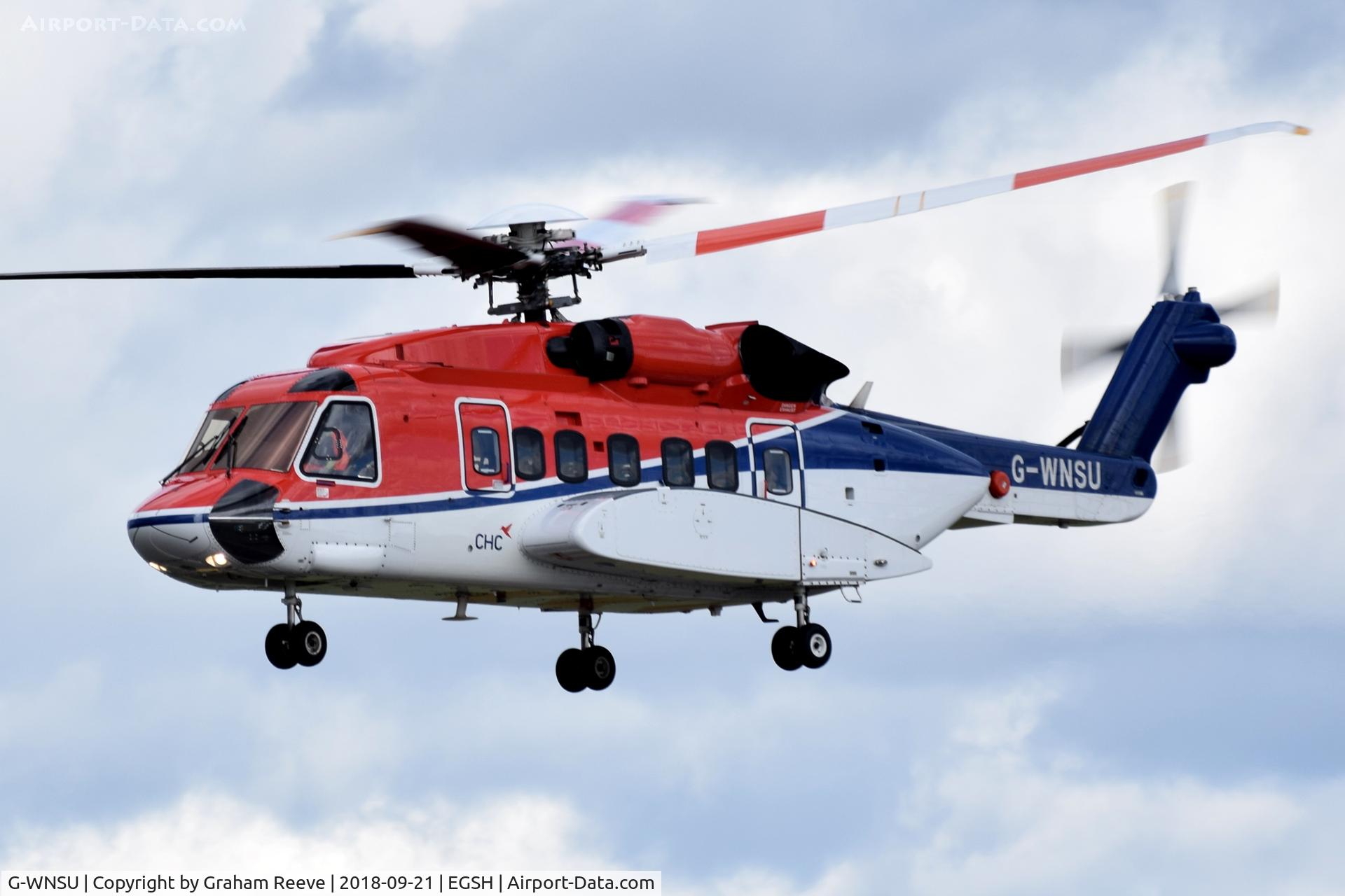 G-WNSU, 2014 Sikorsky S-92A C/N 920229, Departing from Norwich.