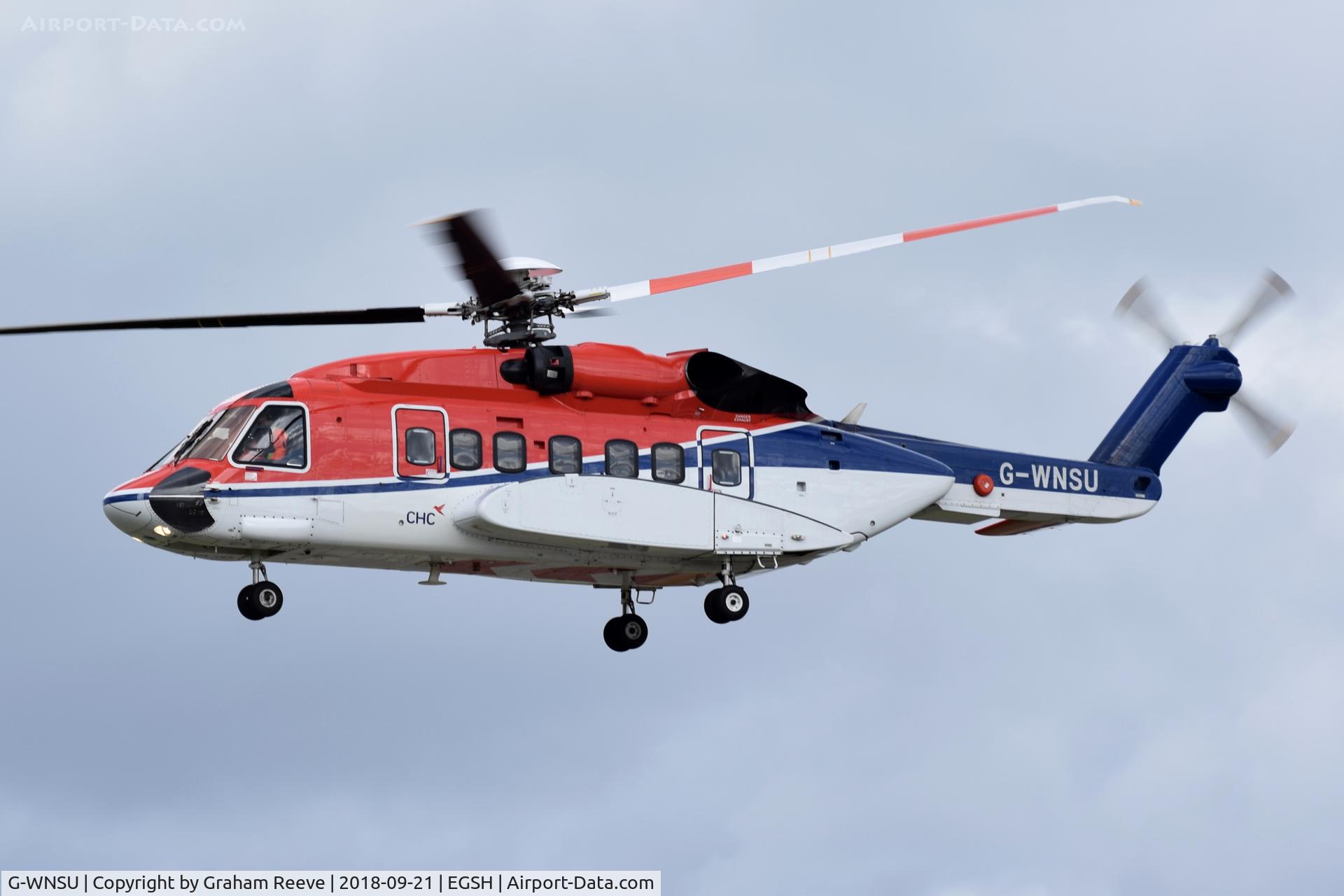 G-WNSU, 2014 Sikorsky S-92A C/N 920229, Departing from Norwich.