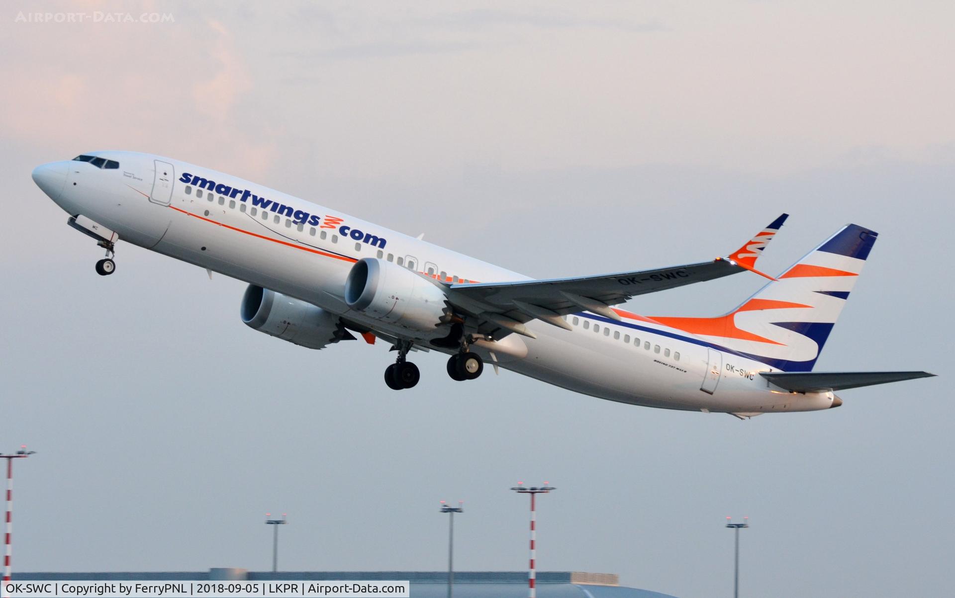 OK-SWC, 2018 Boeing 737-8 MAX C/N 43296, Smartwings B738Max taking-off.