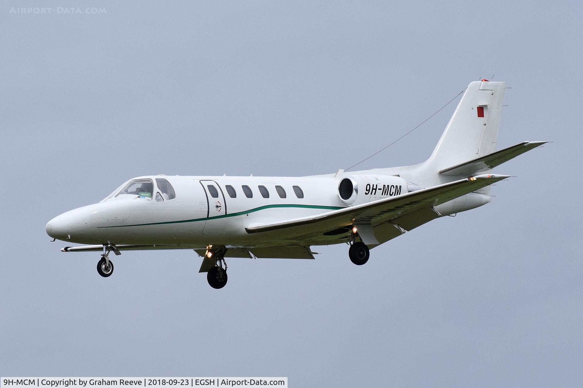 9H-MCM, 1985 Cessna S550 Citation IIS C/N S550-0028, Landing at Norwich.