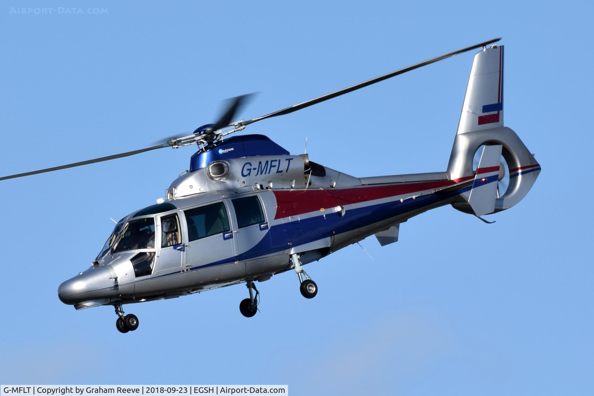 G-MFLT, 2008 Eurocopter AS-365N-2 Dauphin 2 C/N 6806, Departing from Norwich.