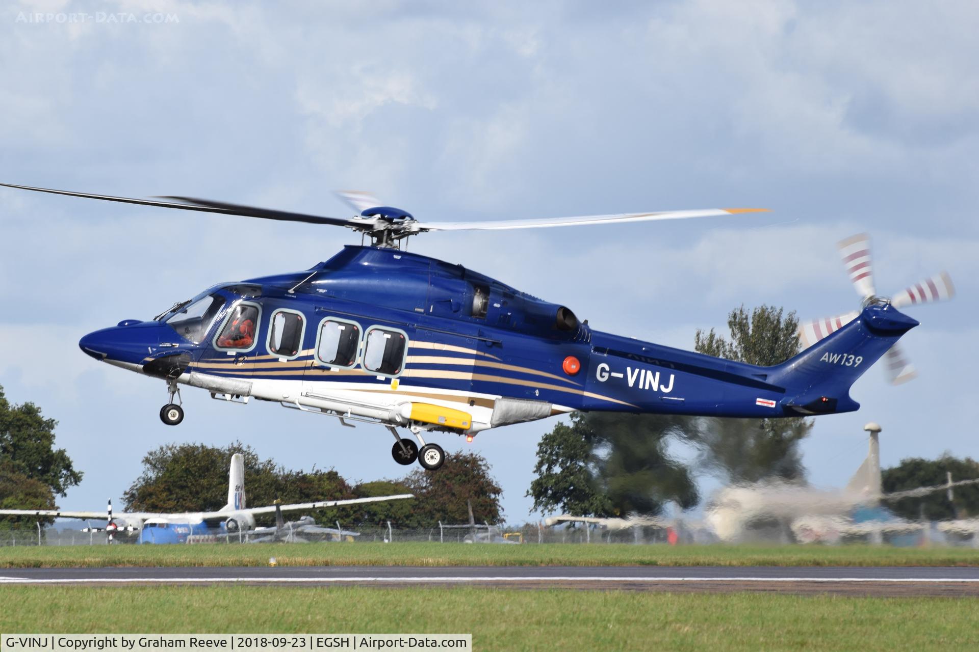 G-VINJ, 2013 AgustaWestland AW-139 C/N 41355, Departing from Norwich.