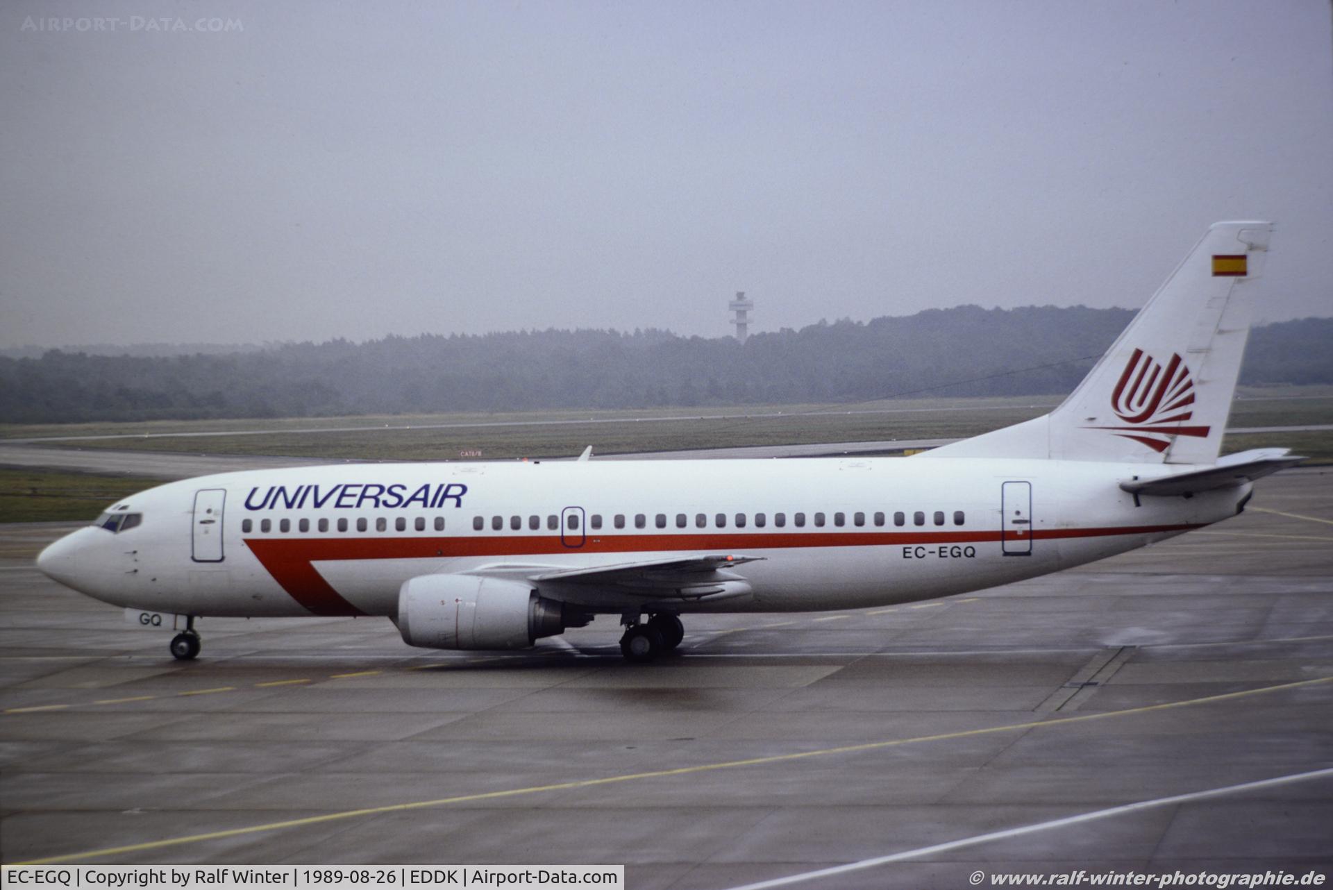EC-EGQ, 1986 Boeing 737-3Q8 C/N 23506, Boeing 737-3Q8 - Un UNA Universair ex. EC-117 - 23506 - EC-EGQ - 26.08.1989 - CGN