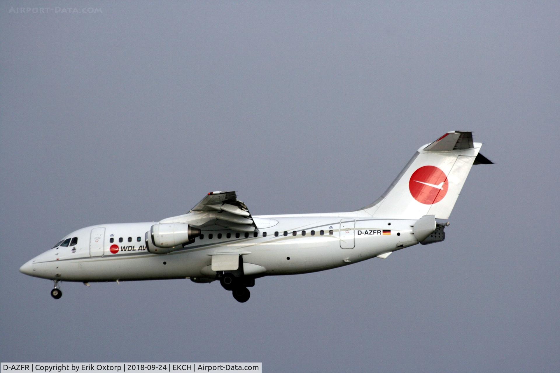 D-AZFR, 1988 British Aerospace BAe.146-200 C/N E2108, D-AZFR operating for SAS. Landing rw 22L
