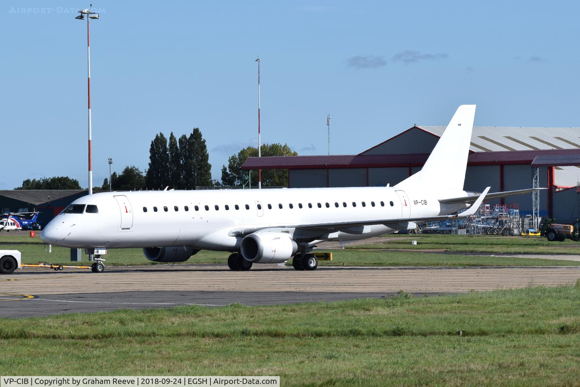 VP-CIB, 2008 Embraer 190LR (ERJ-190-100LR) C/N 19000227, Under tow at Norwich.
