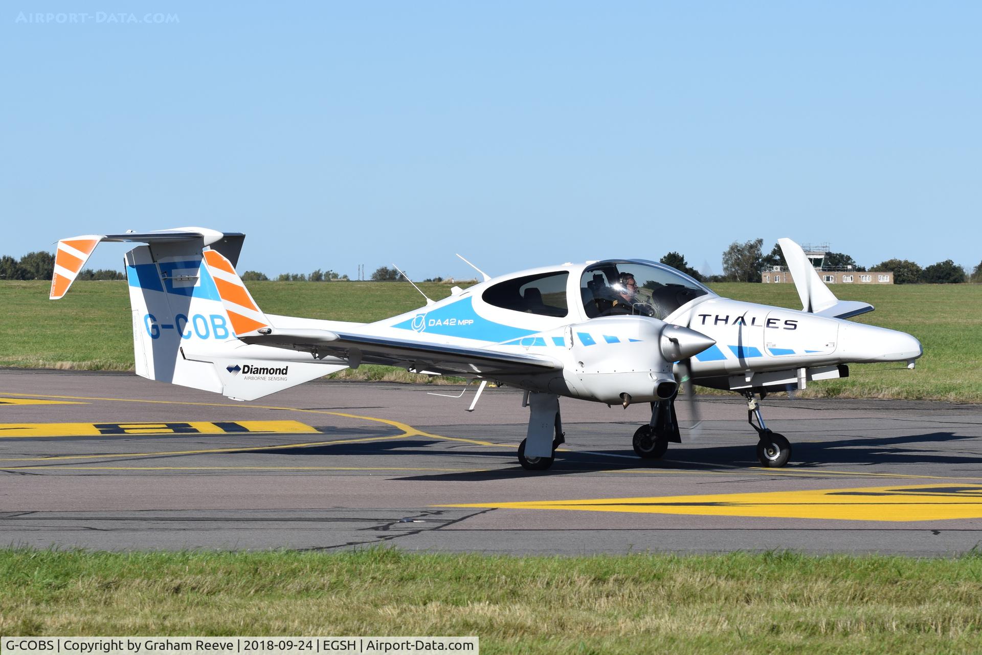 G-COBS, 2011 Diamond DA-42M-NG Twin Star C/N 42.MN020, Departing from Norwich.