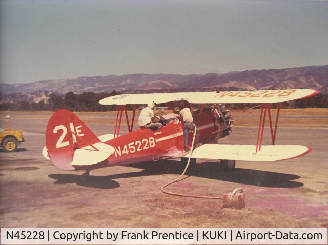 N45228, 1940 Naval Aircraft Factory N3N-3 C/N 1763, I owned this plane. This is a photo of it being loaded with fire retardant at Ukiah Airport around 1960. I used it to fight fires in the California State Forestry District 1.