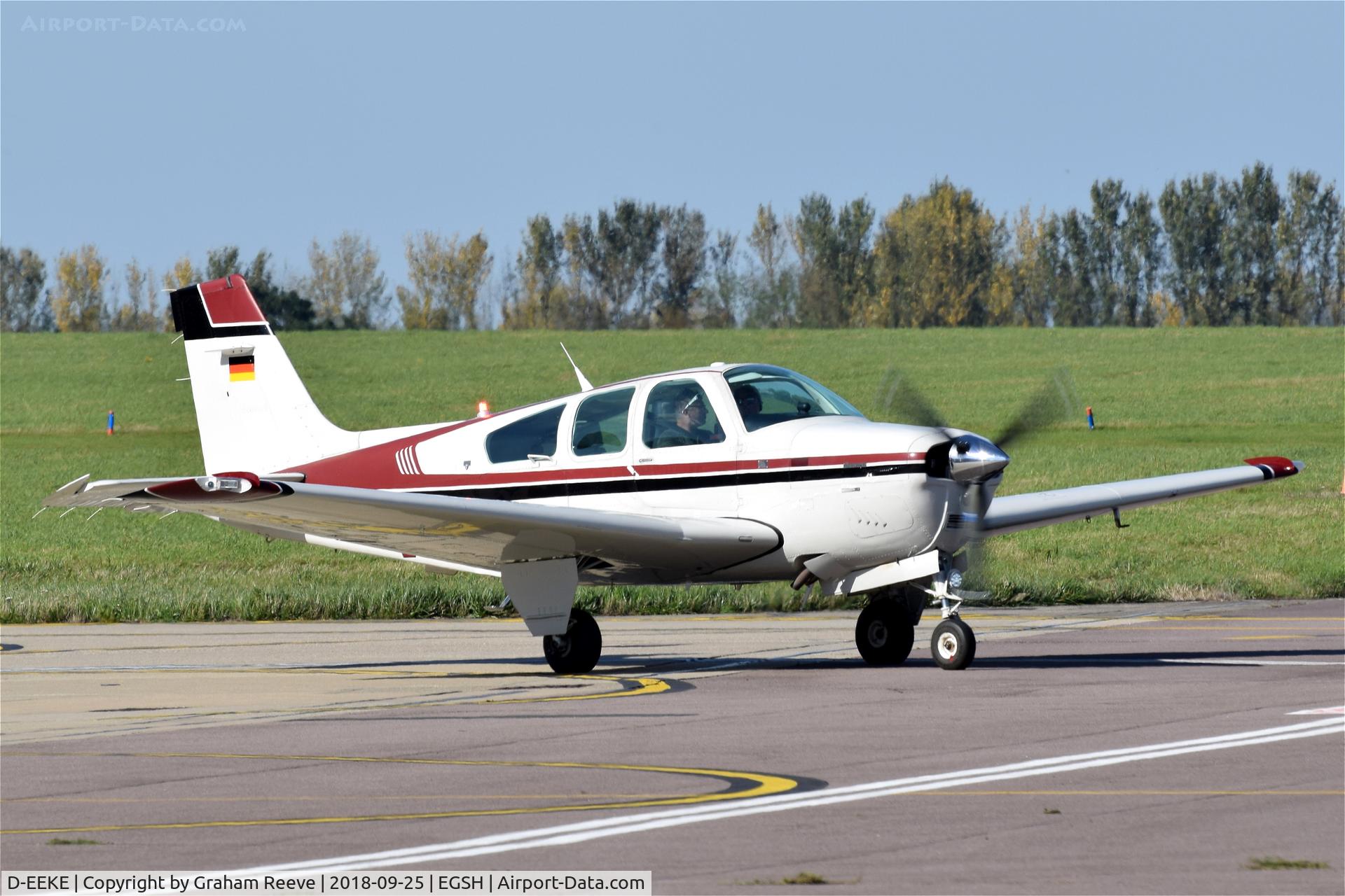 D-EEKE, 1987 Beech F33A Bonanza Bonanza C/N CE-1145, Just landed at Norwich.