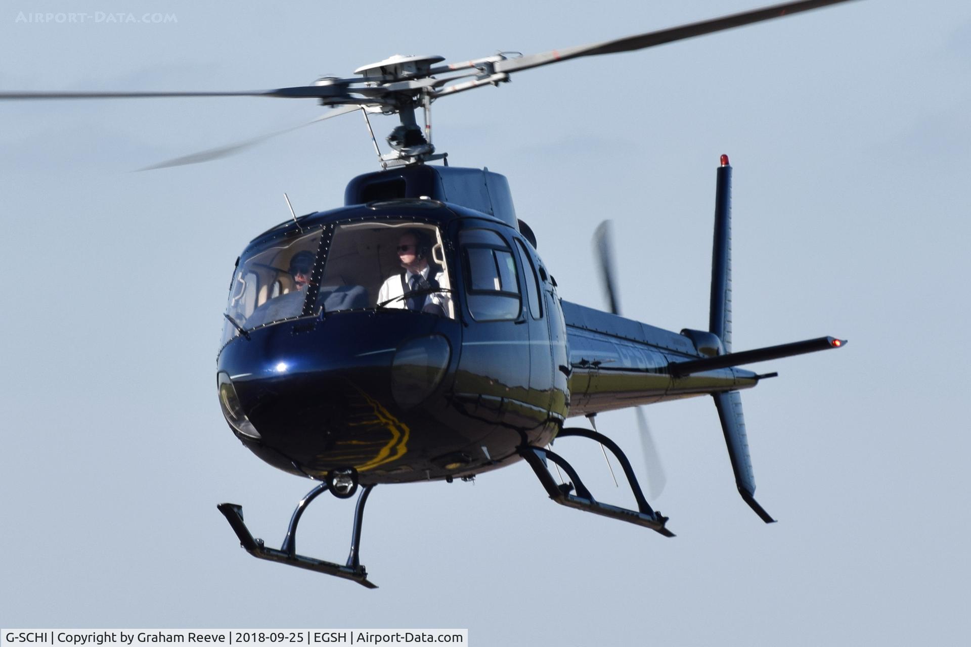 G-SCHI, 2000 Eurocopter AS-350B-2 Ecureuil Ecureuil C/N 3337, Landing at Norwich.