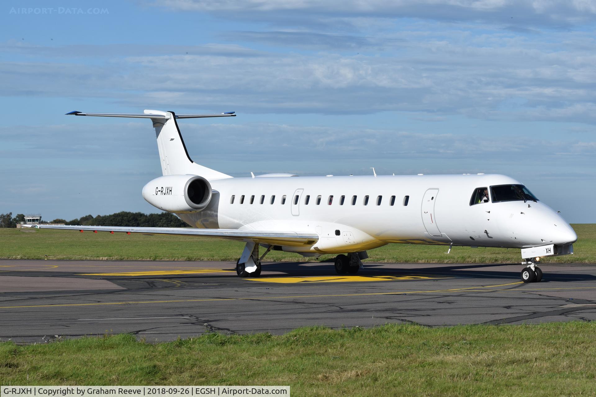 G-RJXH, 2001 Embraer EMB-145EP (ERJ-145EP) C/N 145442, Just landed at Norwich.
