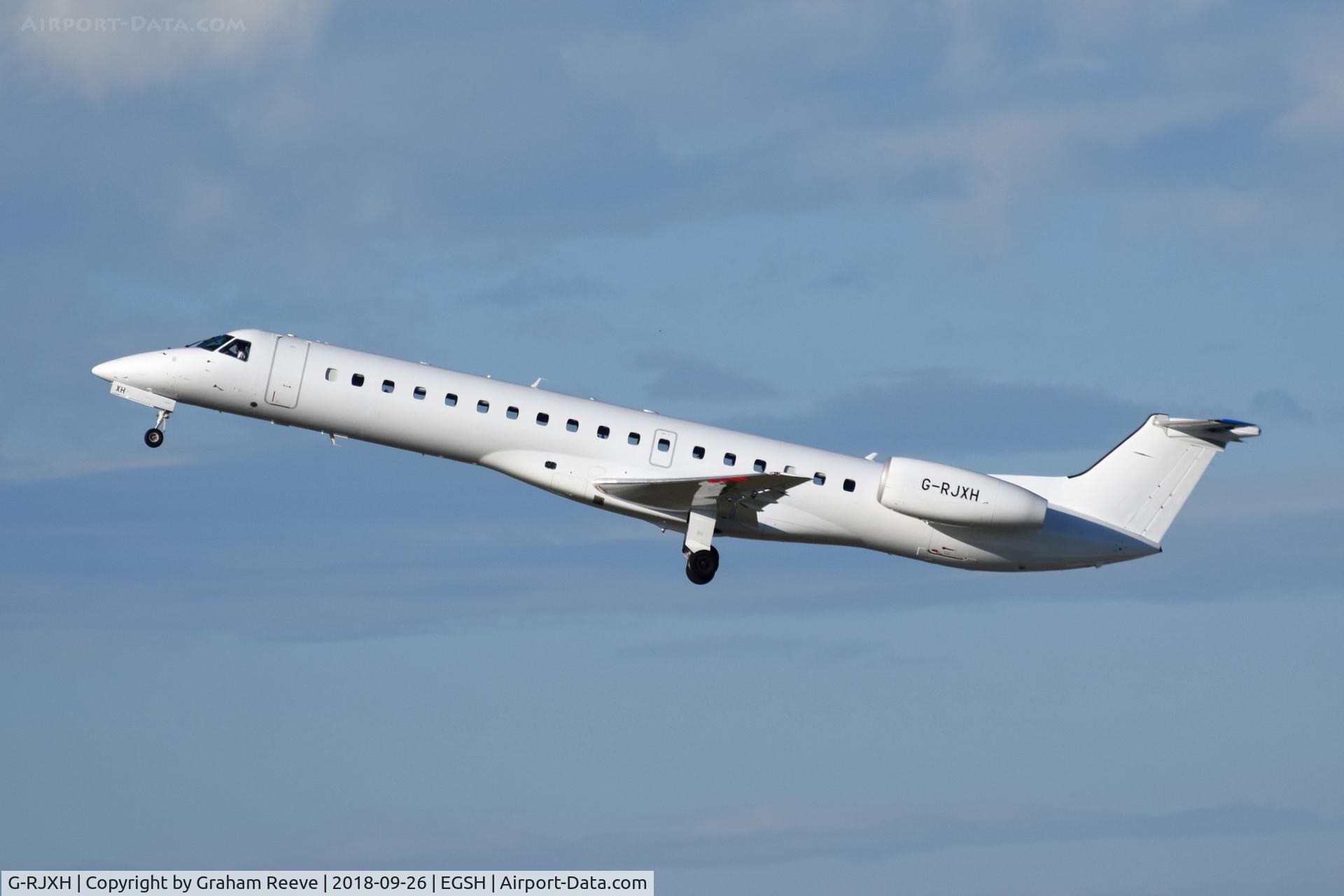 G-RJXH, 2001 Embraer EMB-145EP (ERJ-145EP) C/N 145442, Departing from Norwich.