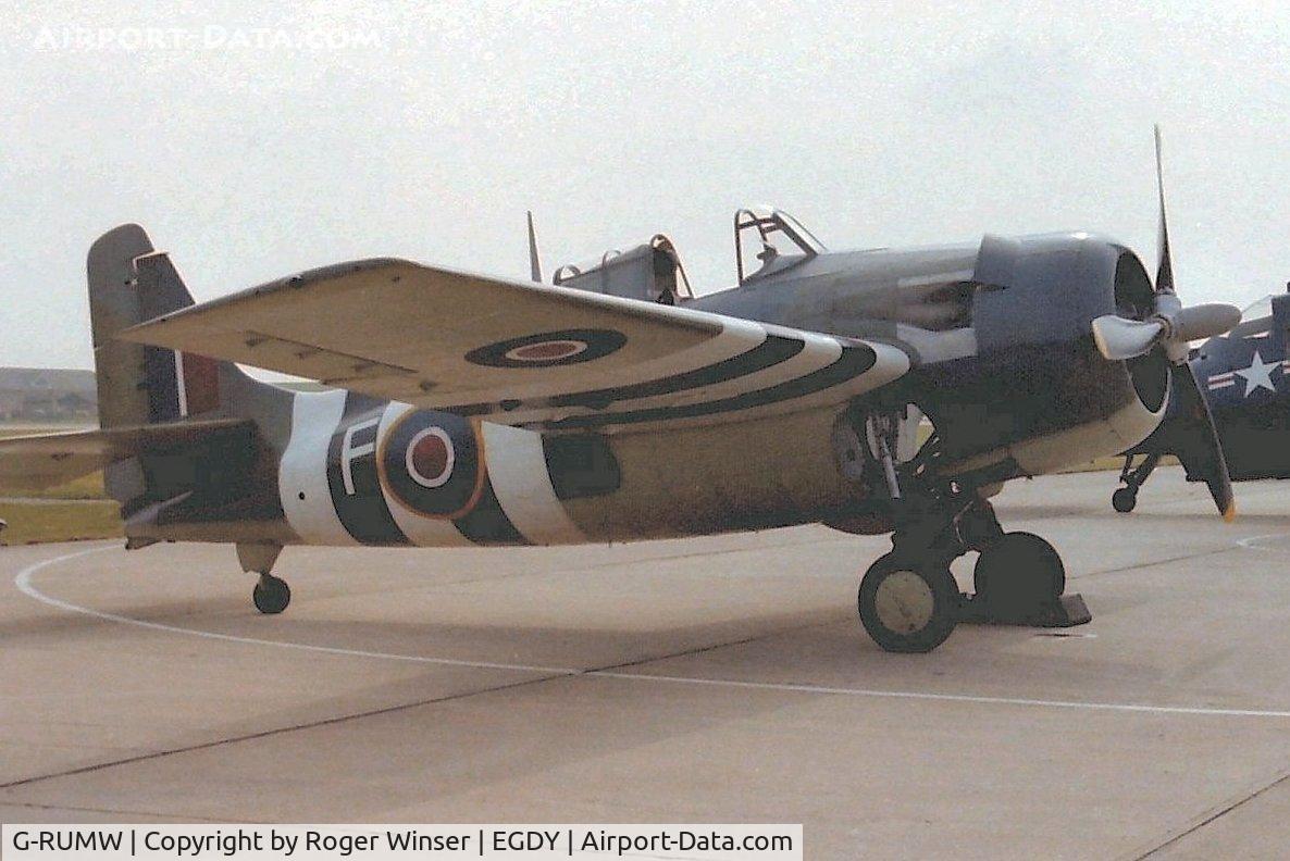 G-RUMW, 1944 General Motors (Grumman) FM-2 Wildcat C/N 5765, On display in the markings of RN Wildcat aircraft  JV579 at the RNAS Yeovilton Air Day Summer 2002.