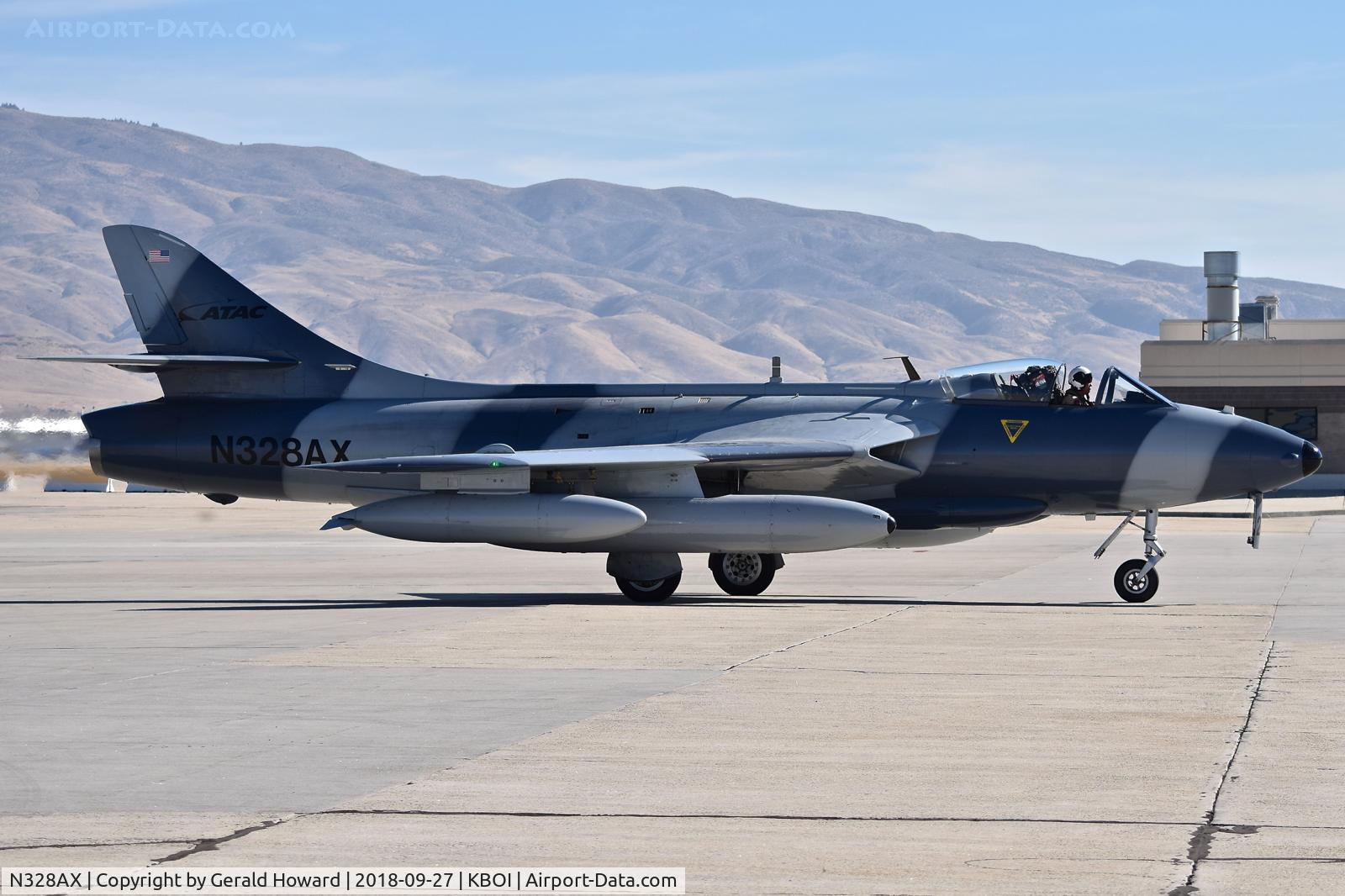 N328AX, 1958 Hawker Hunter Mk.58 C/N 41H-697398, ATAC Taxiing to parking spot.
